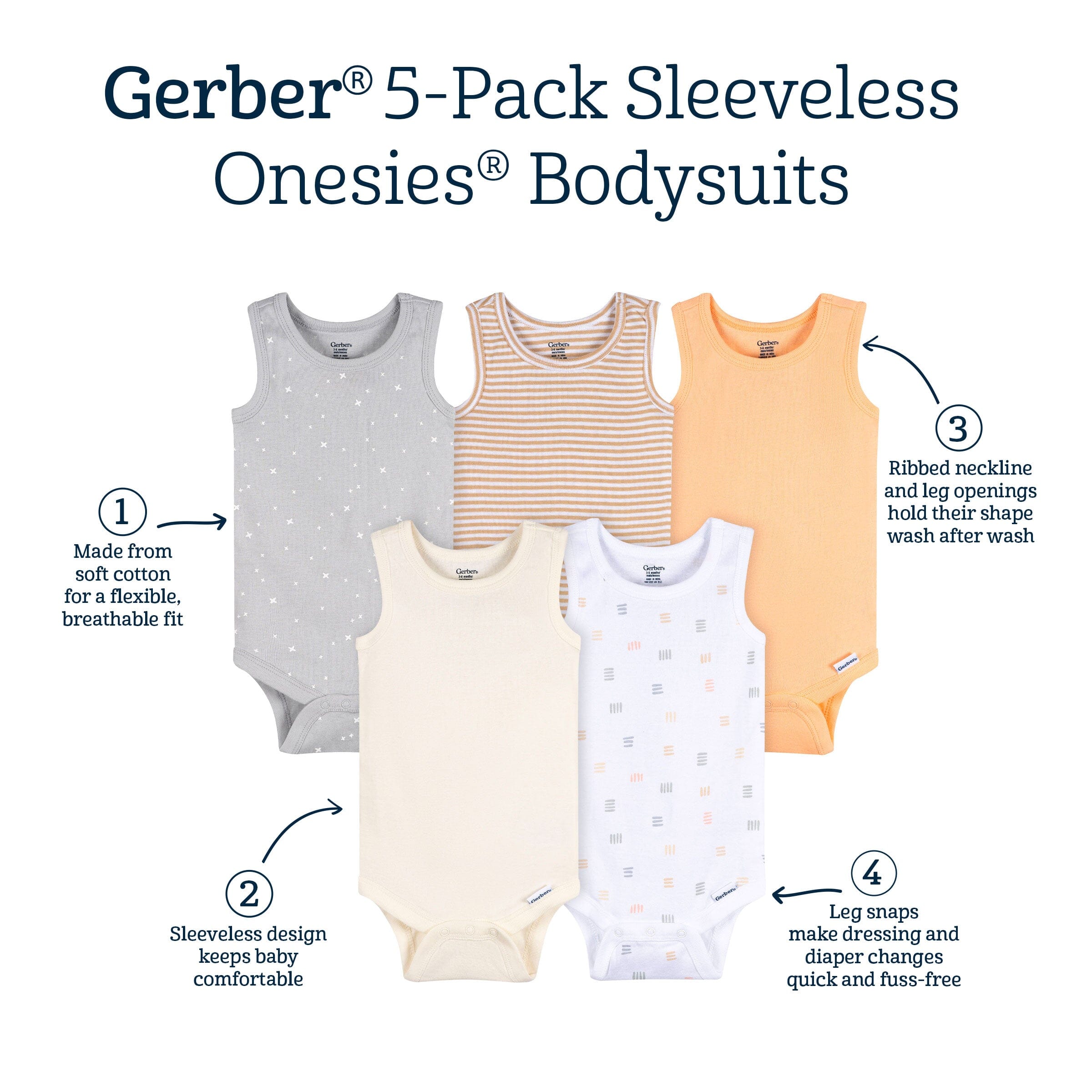 5-Pack Baby Neutral Earthy Neutrals Sleeveless Bodysuits - Image 9