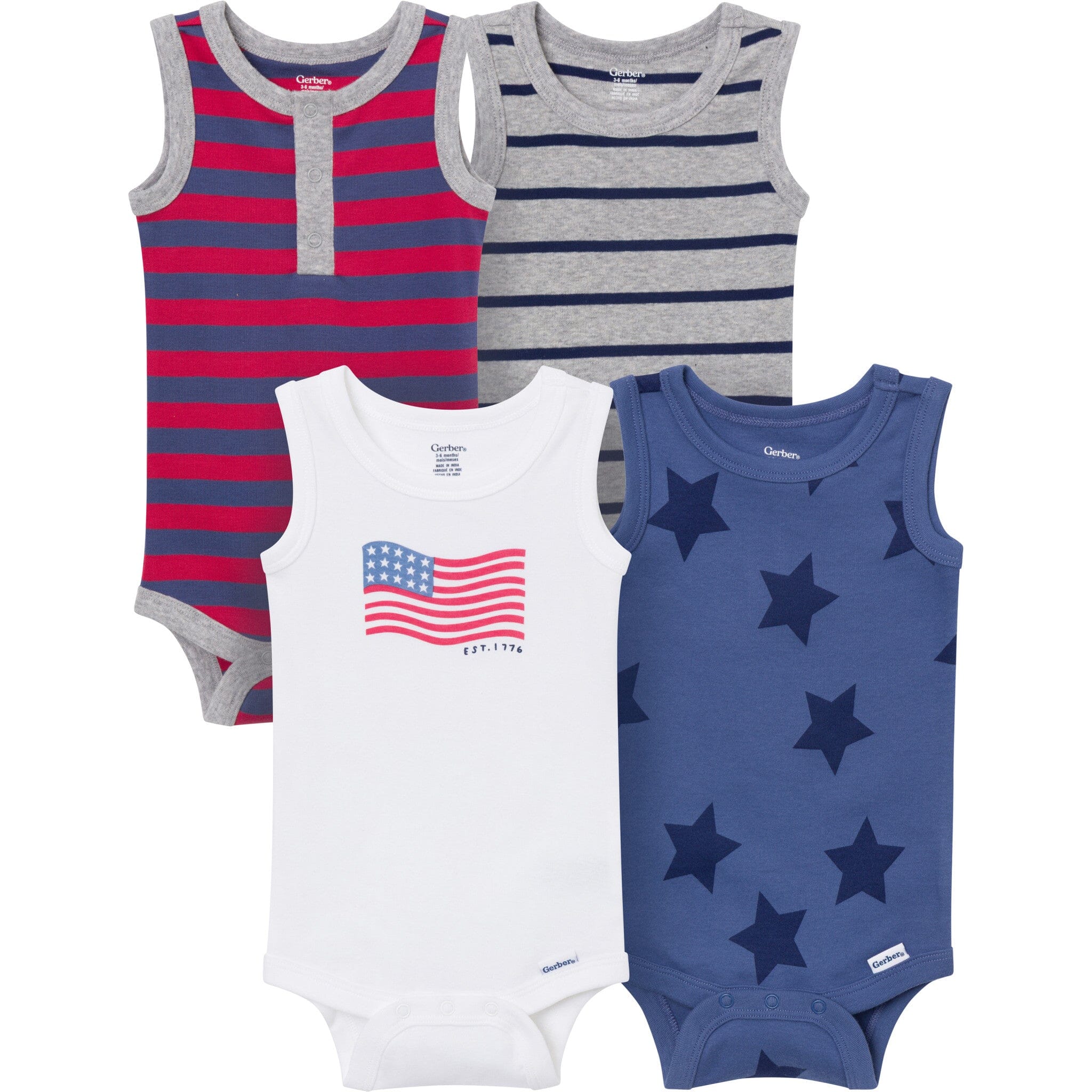 4-Pack Baby Boys Stars & Stripes Sleeveless Bodysuits