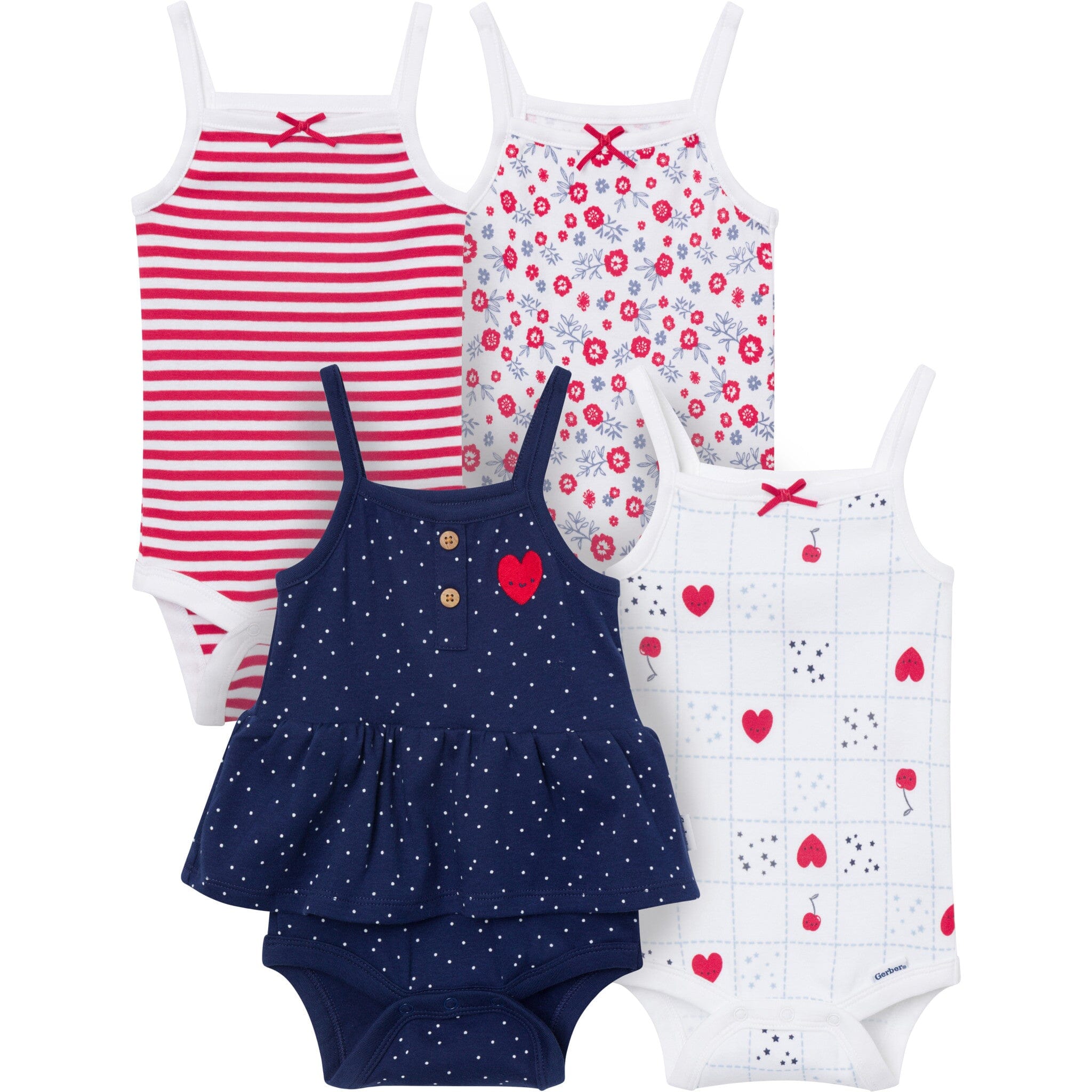 4-Pack Baby Girls Americana Sleeveless Bodysuits