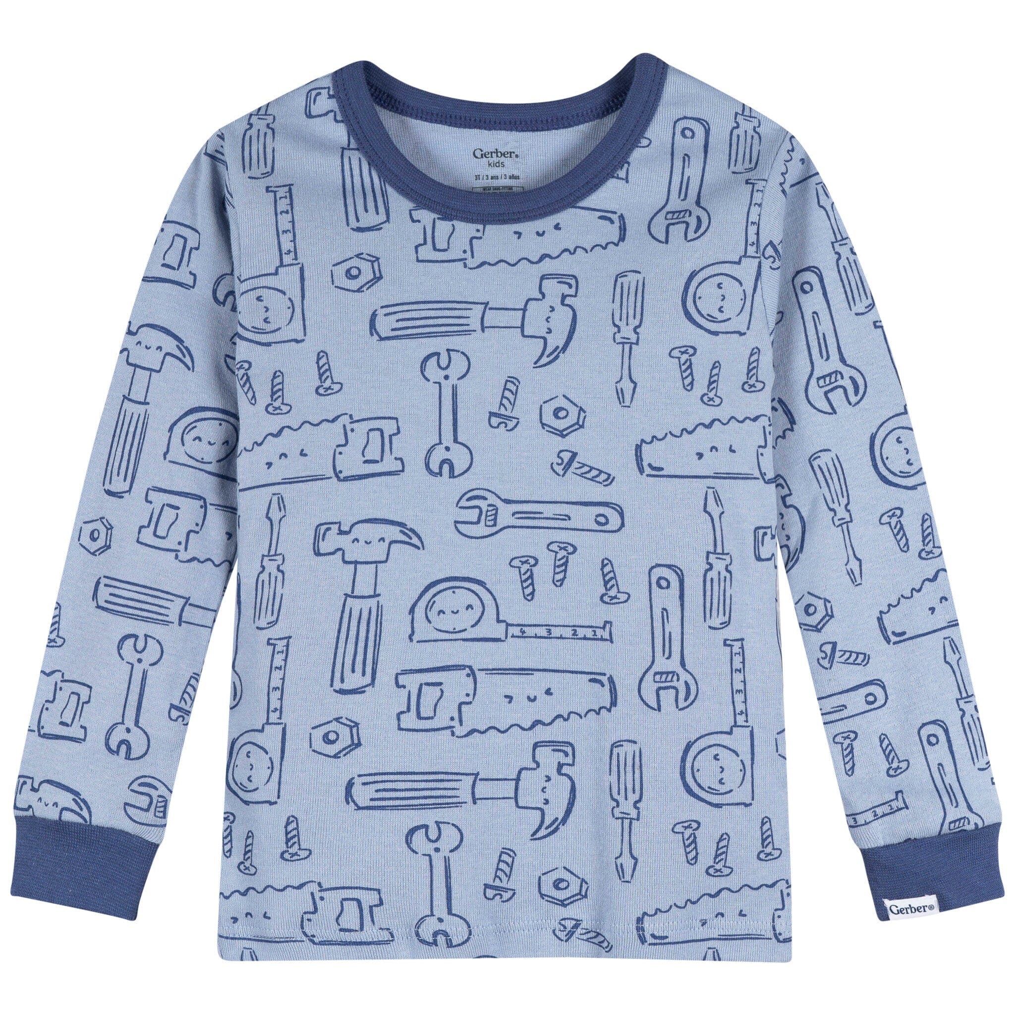 2-Piece Infant & Toddler Boys Blue Tools Cotton Pajama Set - Image 2