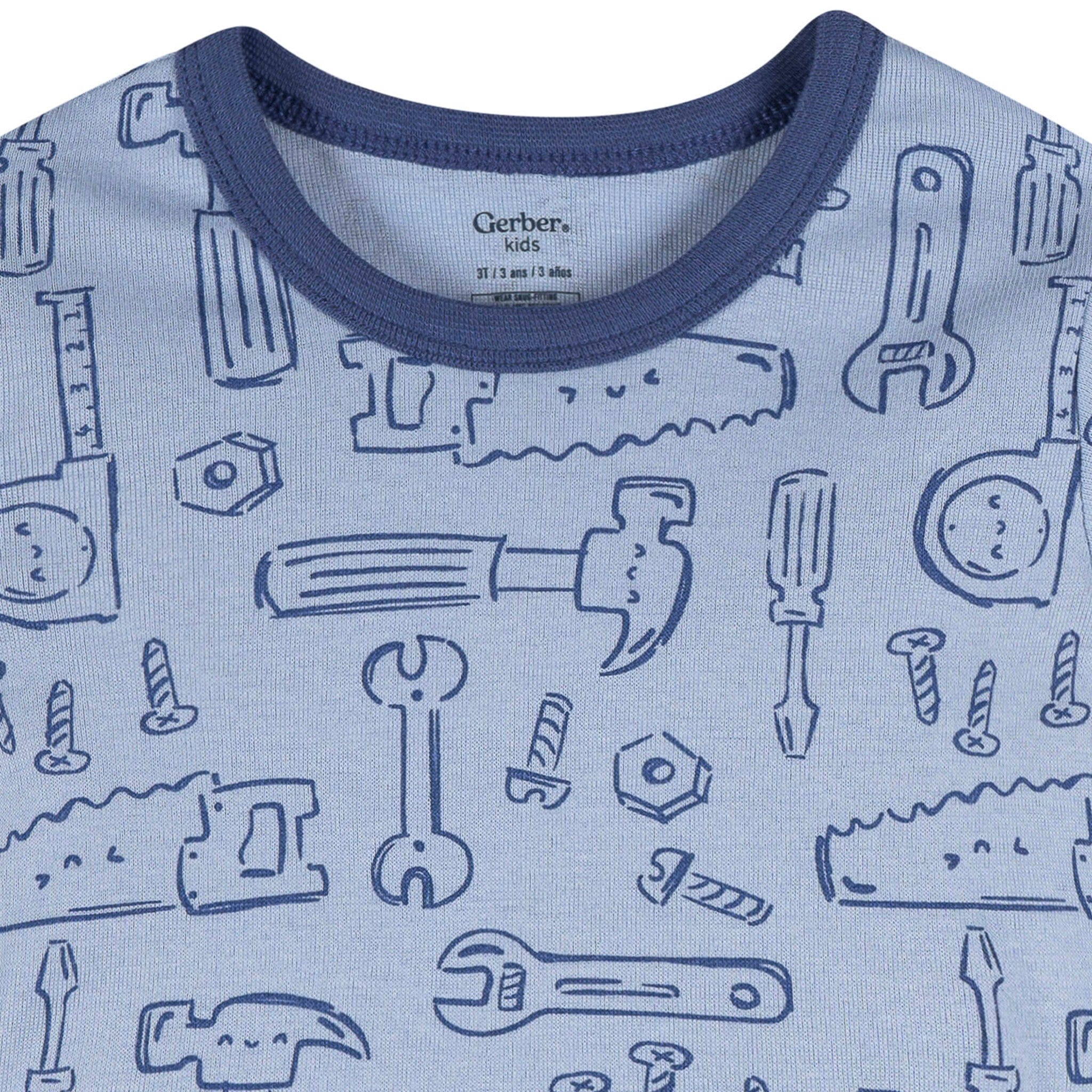 2-Piece Infant & Toddler Boys Blue Tools Cotton Pajama Set - Image 3