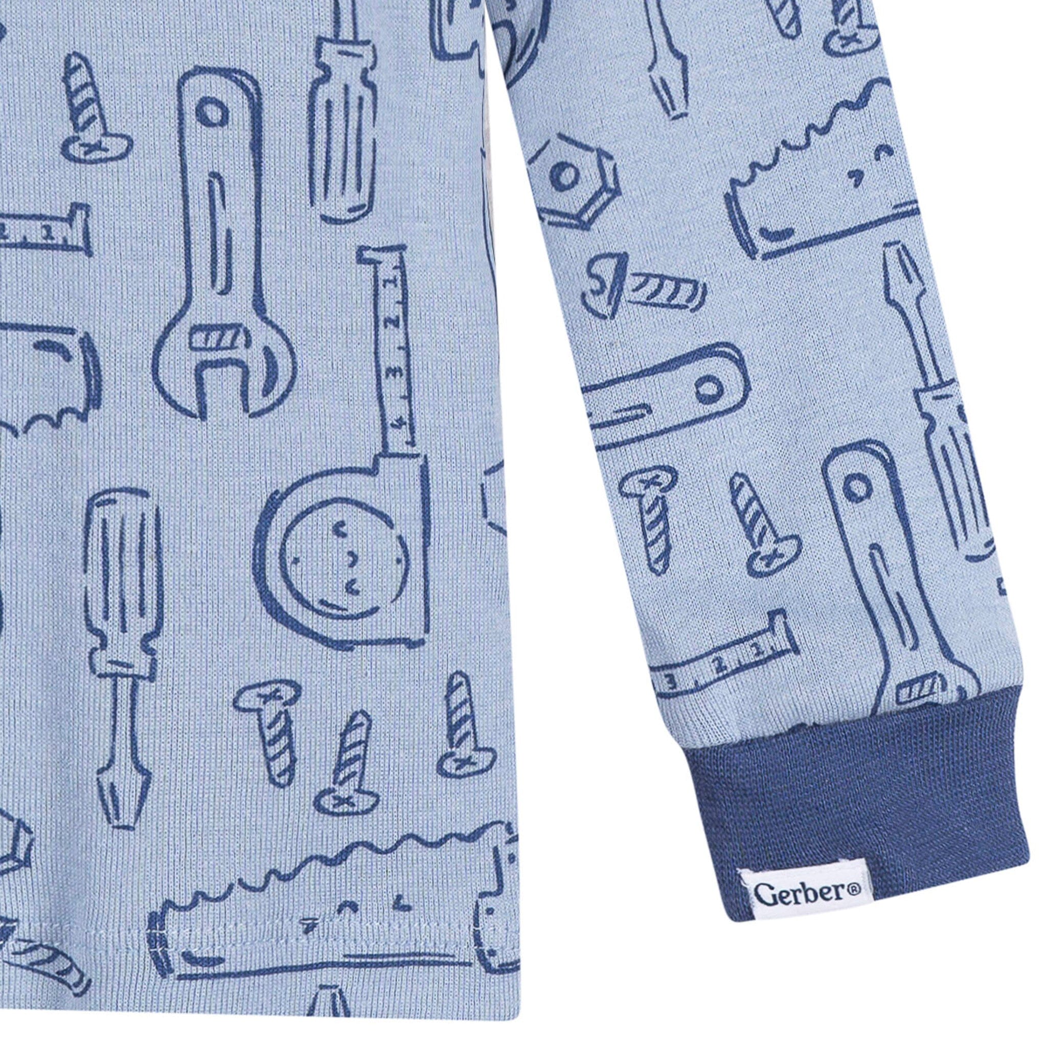2-Piece Infant & Toddler Boys Blue Tools Cotton Pajama Set - Image 4