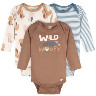 3-Pack Baby Boys Wild Woofy Long Sleeve Onesies® Bodysuits