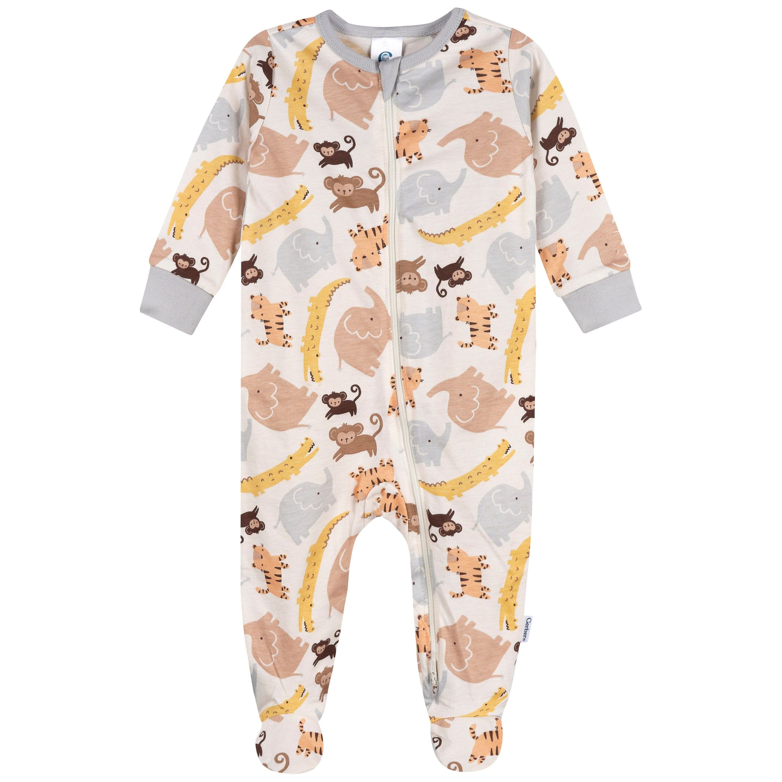 4-Pack Baby Neutral Safari Smiles Onesies® Bodysuits and Sleep 'N Play - Image 2