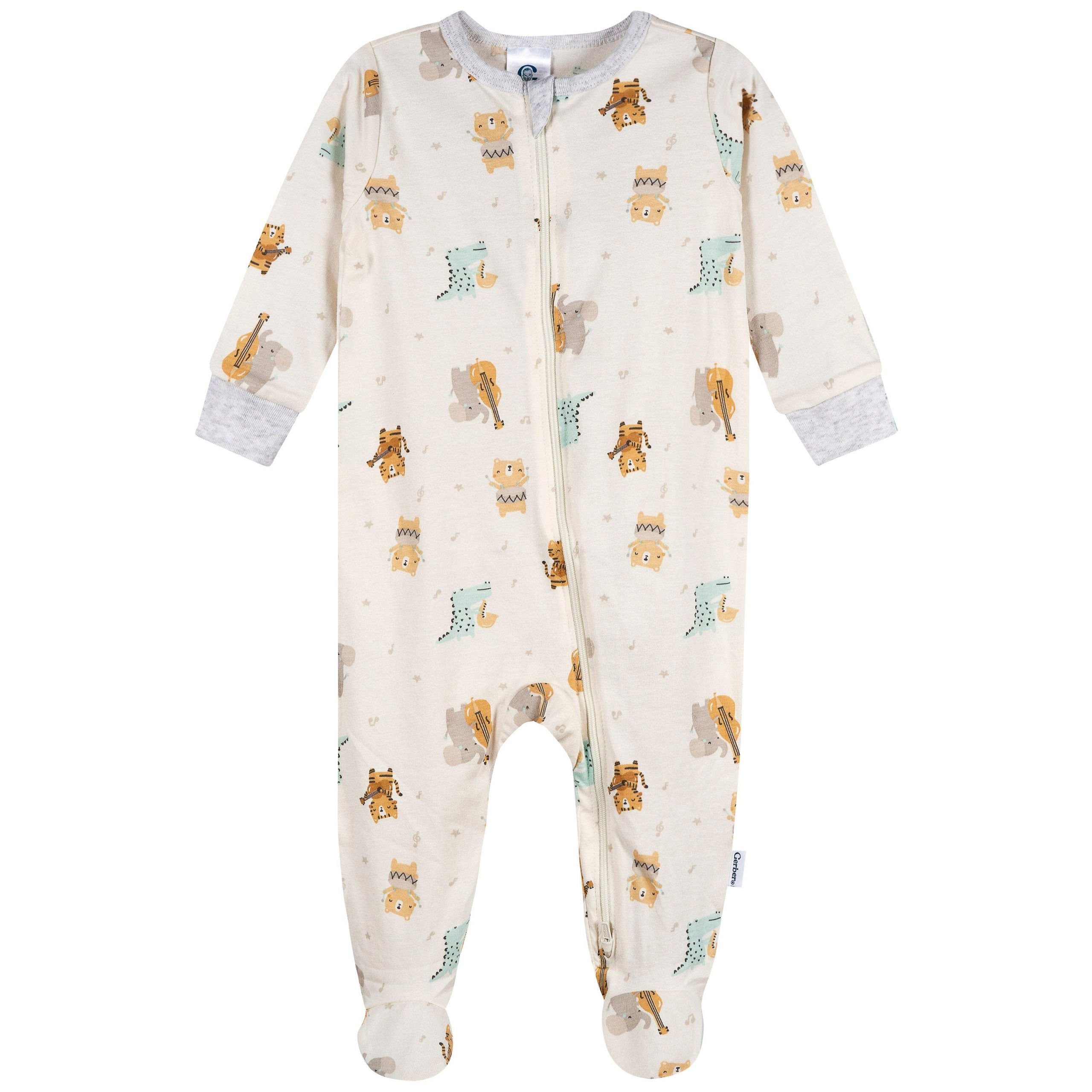4-Pack Baby Neutral Musical Animals Onesies® Bodysuits and Sleep 'N Play - Image 2