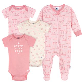 4-Pack Baby Girls Hearts & Dreams Onesies® Bodysuits and Sleep 'N Play