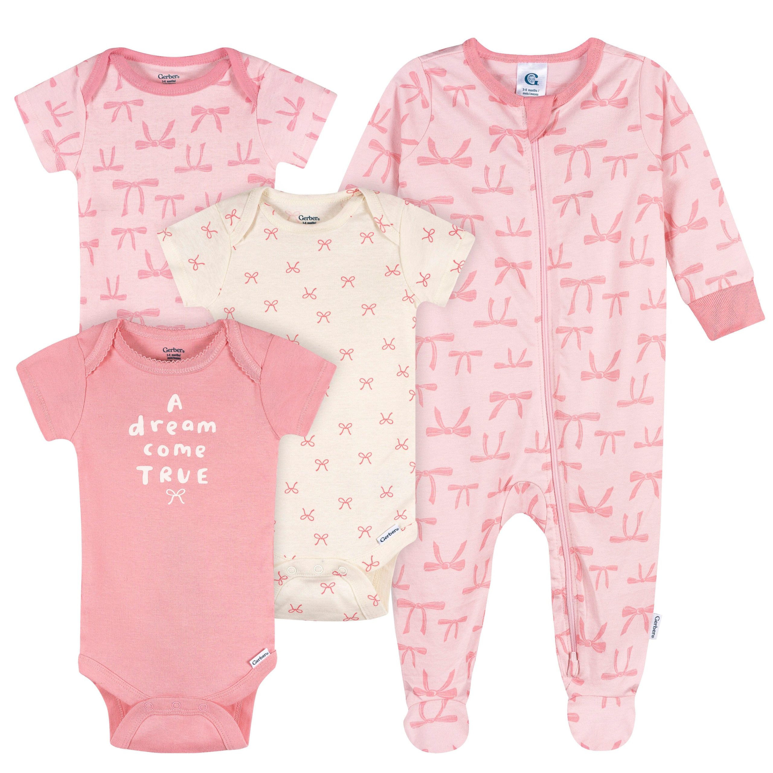 4-Pack Baby Girls Hearts & Dreams Onesies® Bodysuits and Sleep 'N Play