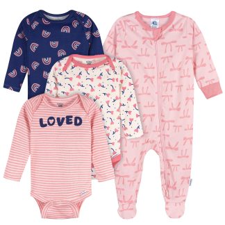 4-Pack Baby Girls Hearts & Dreams Long Sleeve Onesies® Bodysuits and Sleep 'N Play