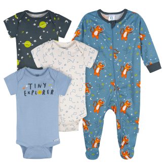 4-Pack Baby Boys Space Animals Onesies® Bodysuits and Sleep 'N Play