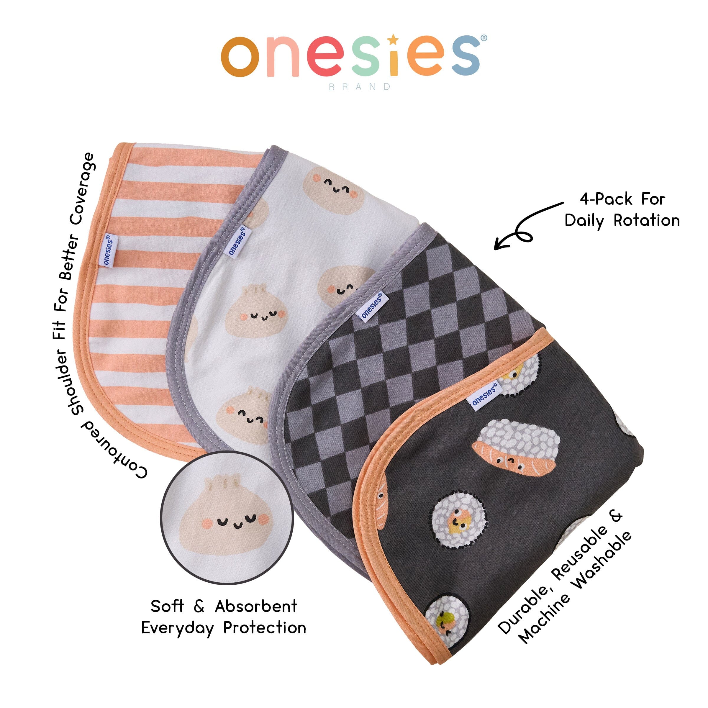 4-Pack Baby Neutral Sushi Burp Cloths - Image 7