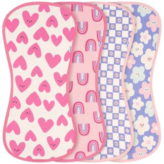 4-Pack Baby Girls Hearts & Flowers Burp Cloths