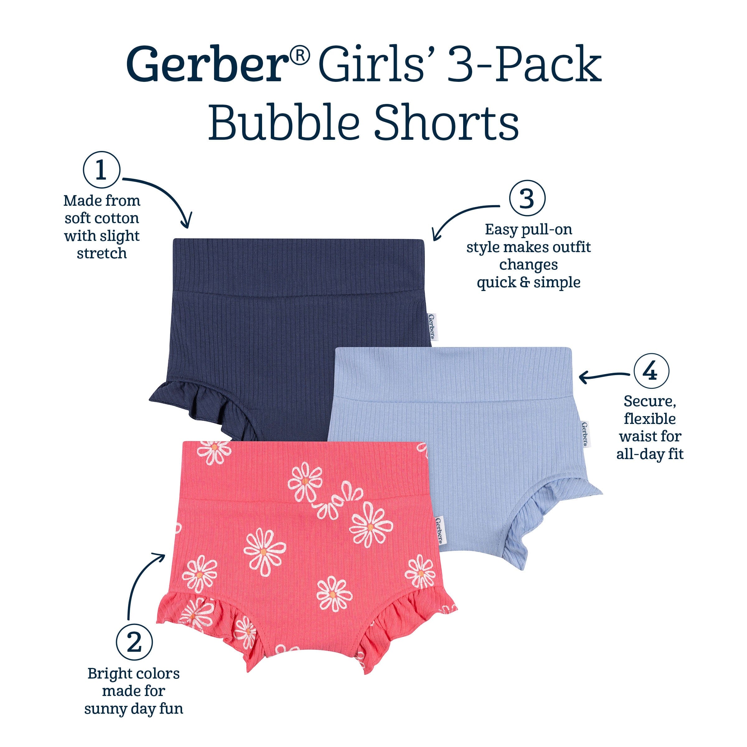 3-Pack Baby Girls Coral Floral Bubble Shorts - Image 9