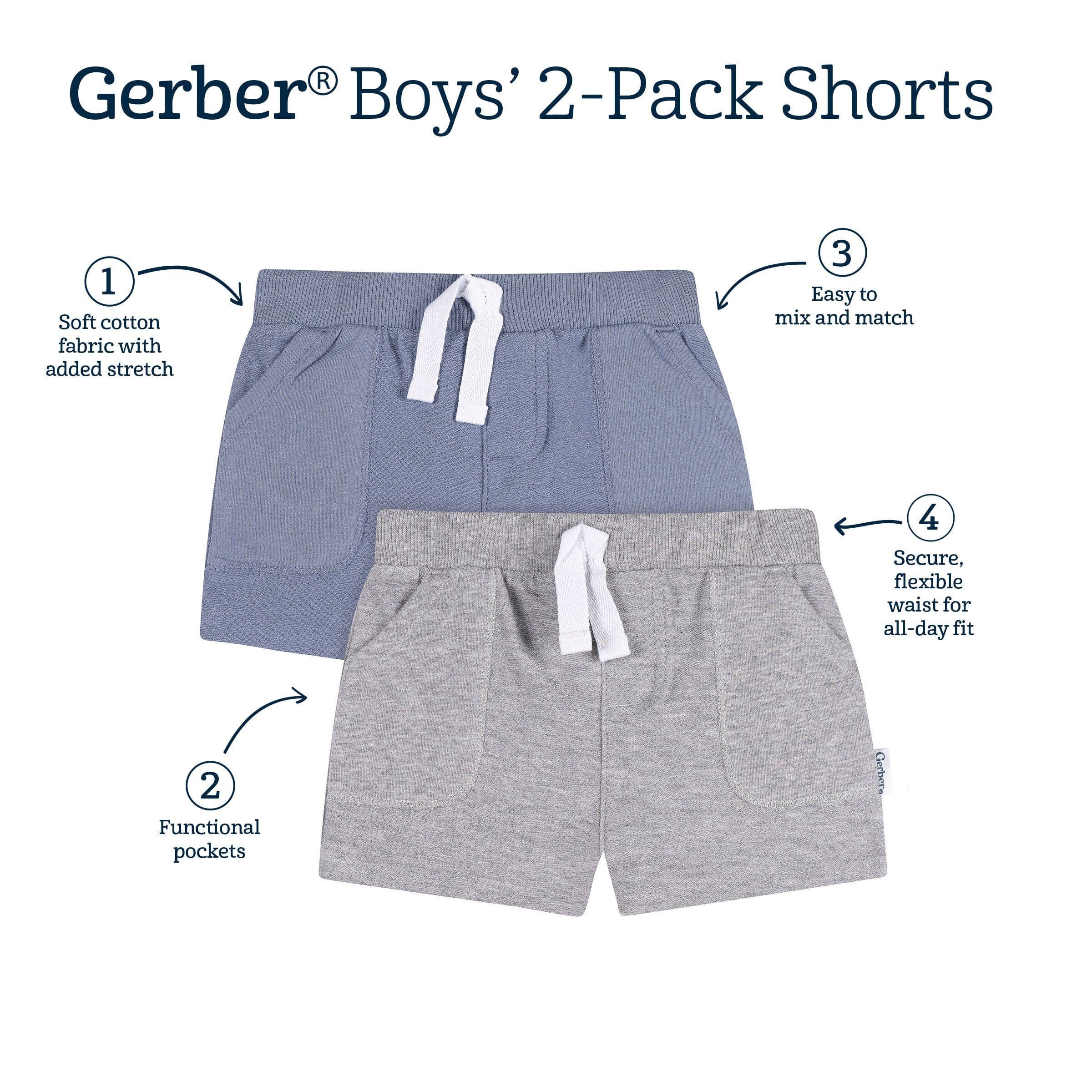 2-Pack Baby & Toddler Boys Blue & Grey Knit Shorts - Image 10