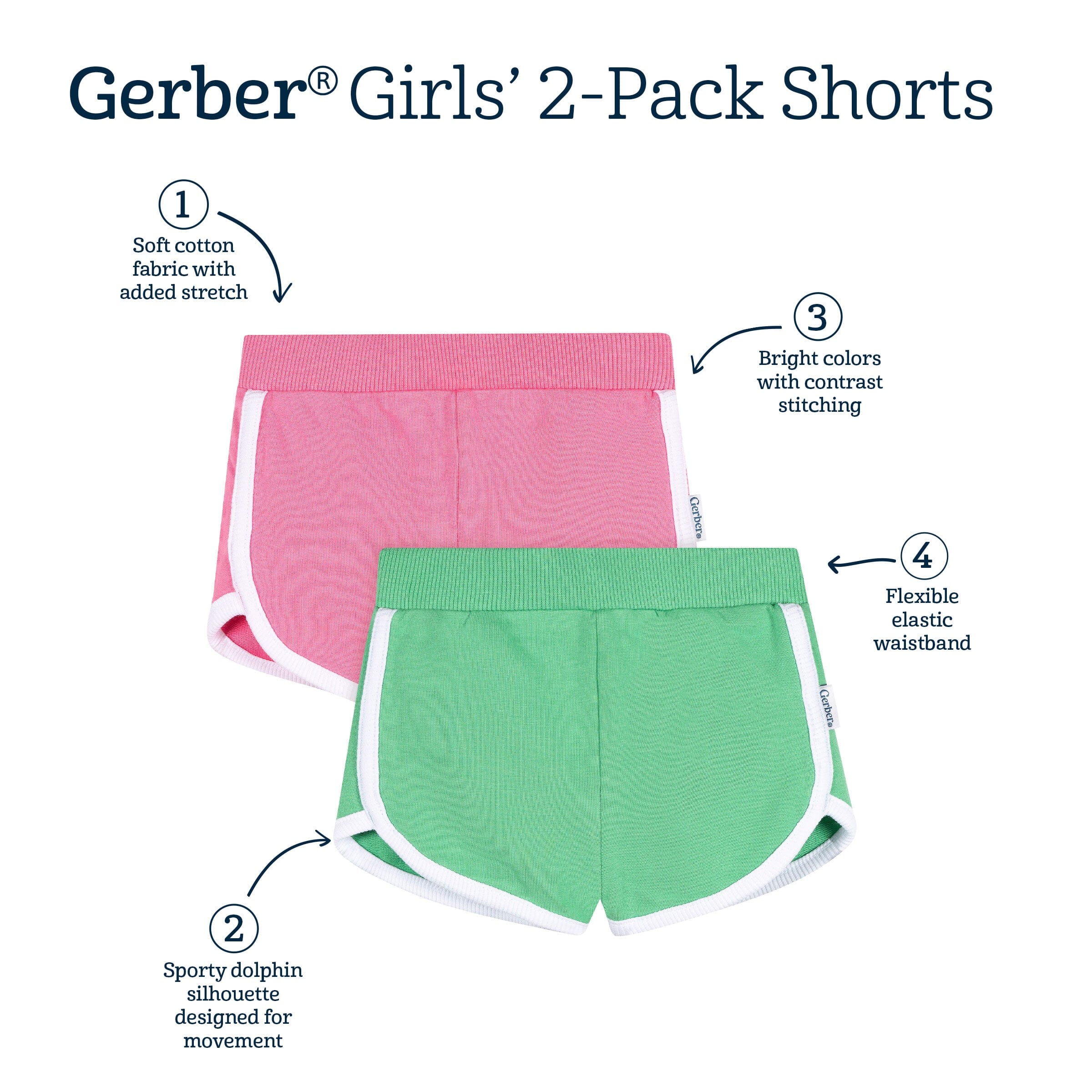 2-Pack Baby & Toddler Girls Green & Pink Knit Dolphin Shorts - Image 12