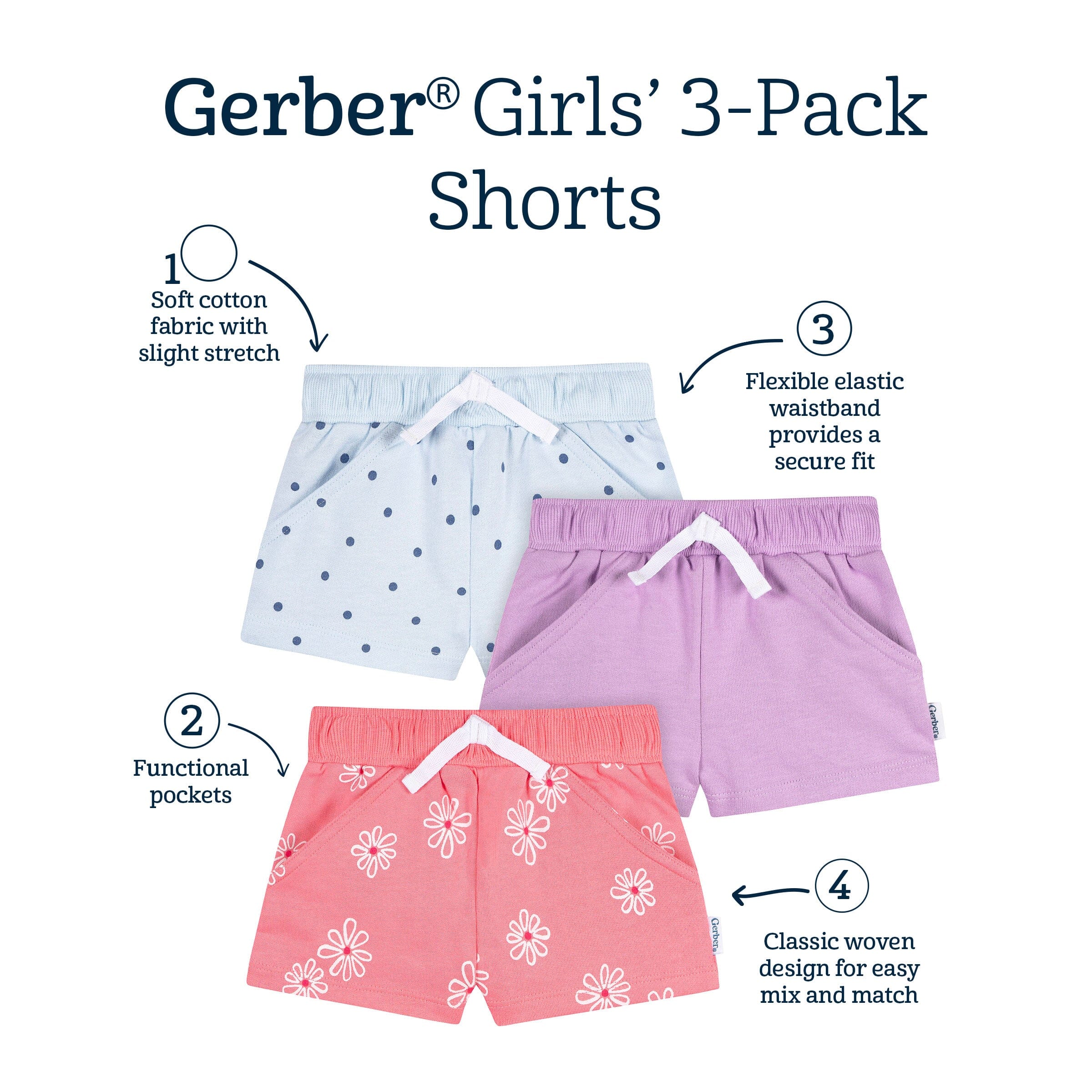 3-Pack Baby & Toddler Girls Coral Floral Knit Shorts - Image 14