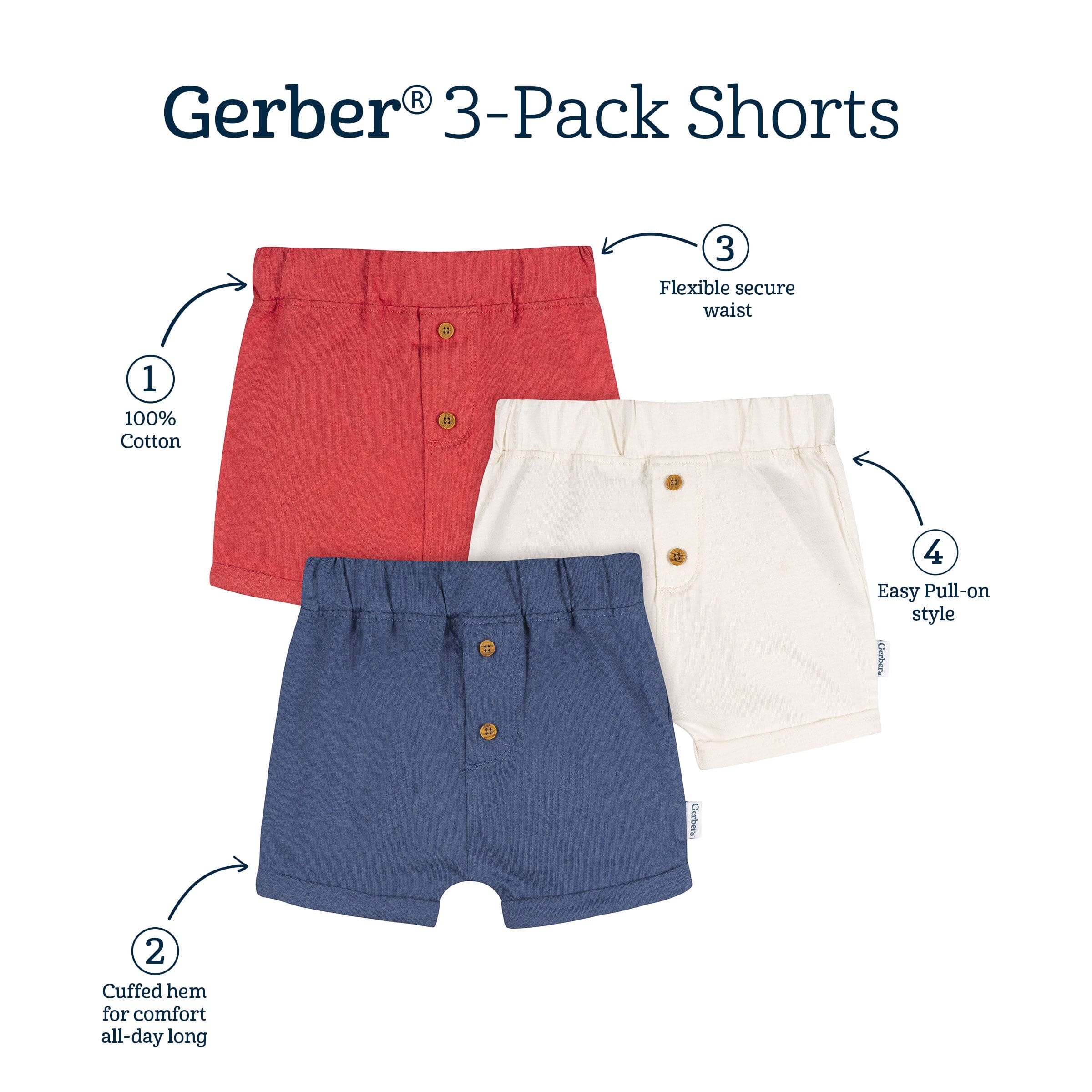 3-Pack Baby Boys Red, White & Blue Knit Shorts - Image 11
