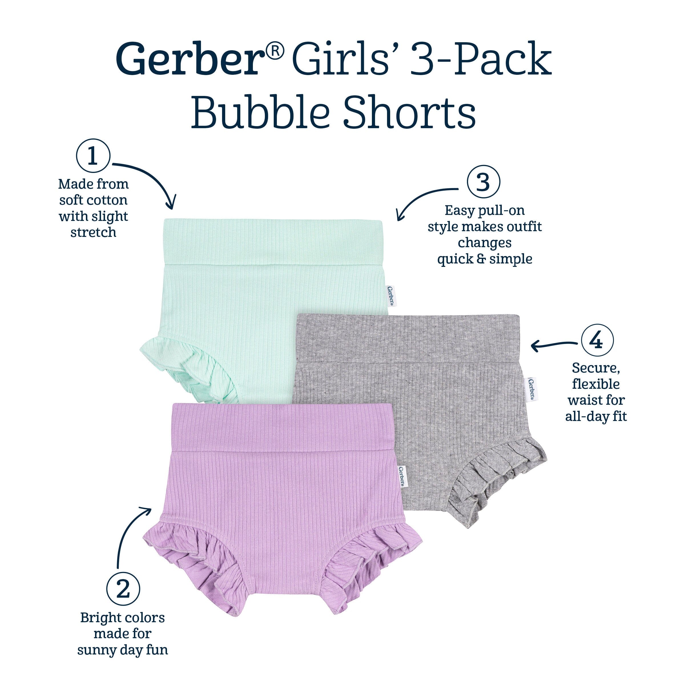 3-Pack Baby Girls Aqua, Grey & Purple Bubble Shorts - Image 11