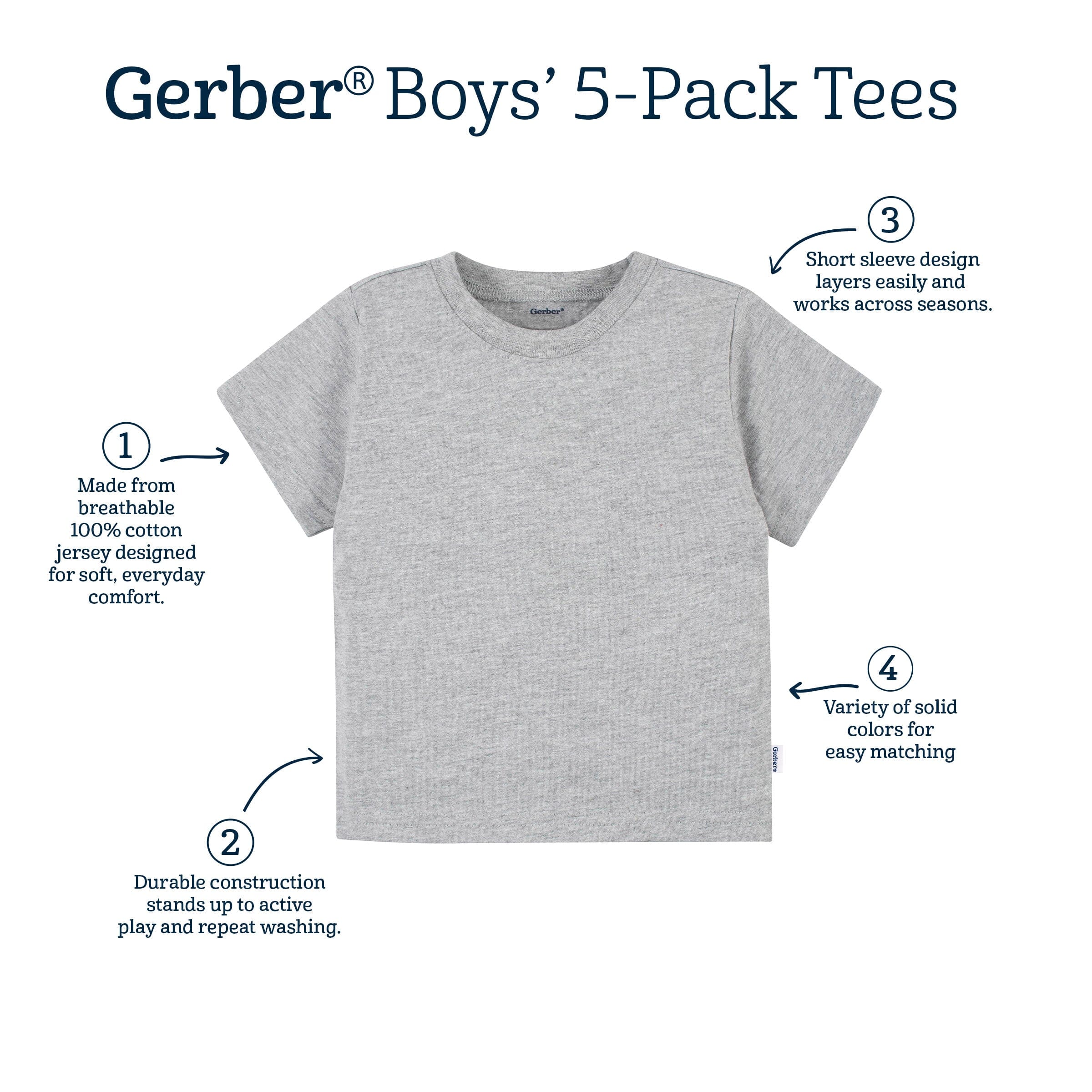 5-Pack Infant & Toddler Classic Neutral Short Sleeve T-Shirts - Image 7