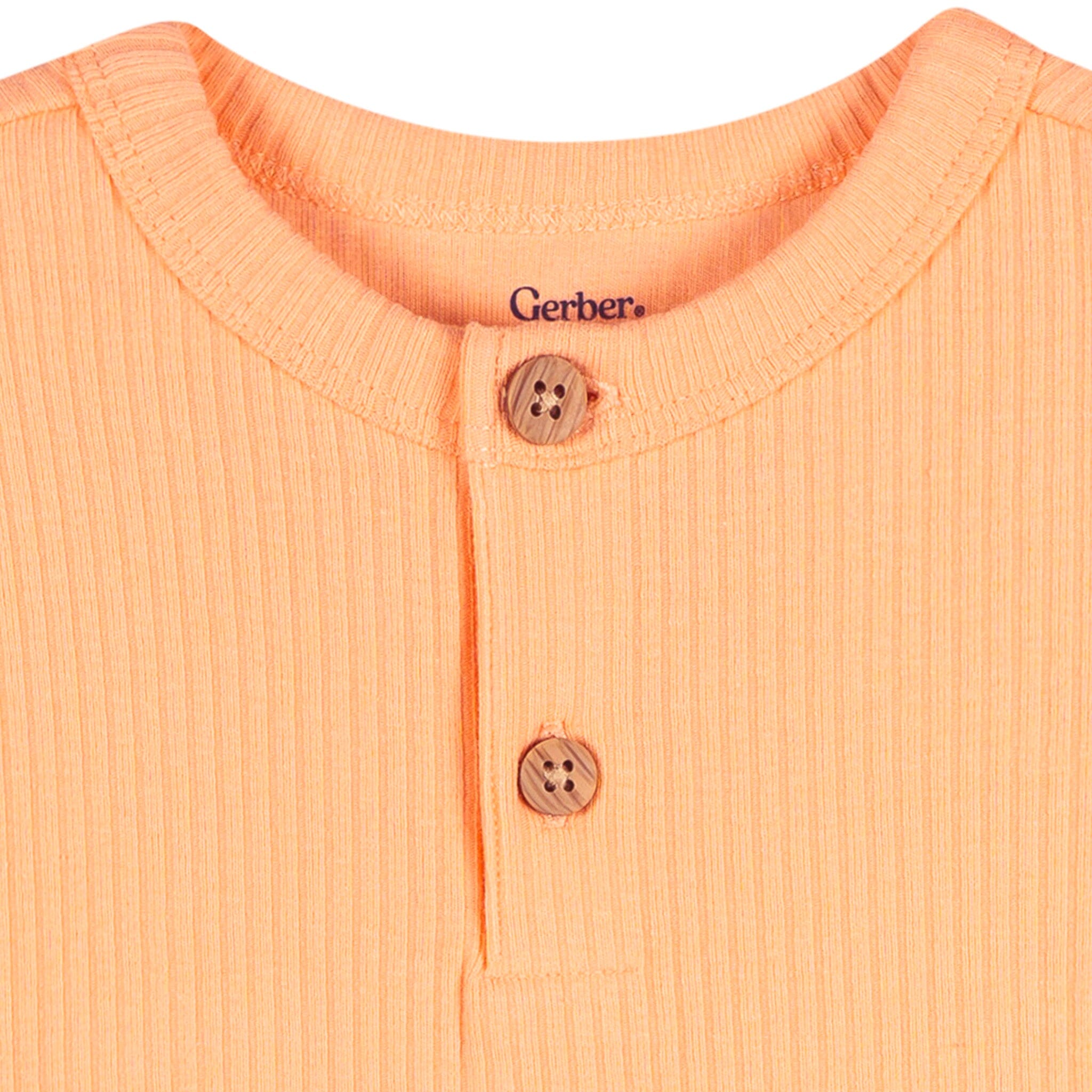 Baby Neutral Peach Short Sleeve Henley Romper - Image 3