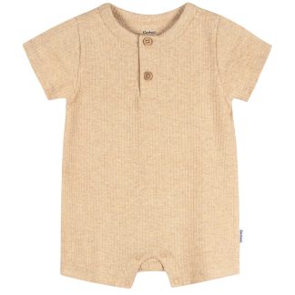 Baby Neutral Oatmeal Heather Short Sleeve Henley Romper