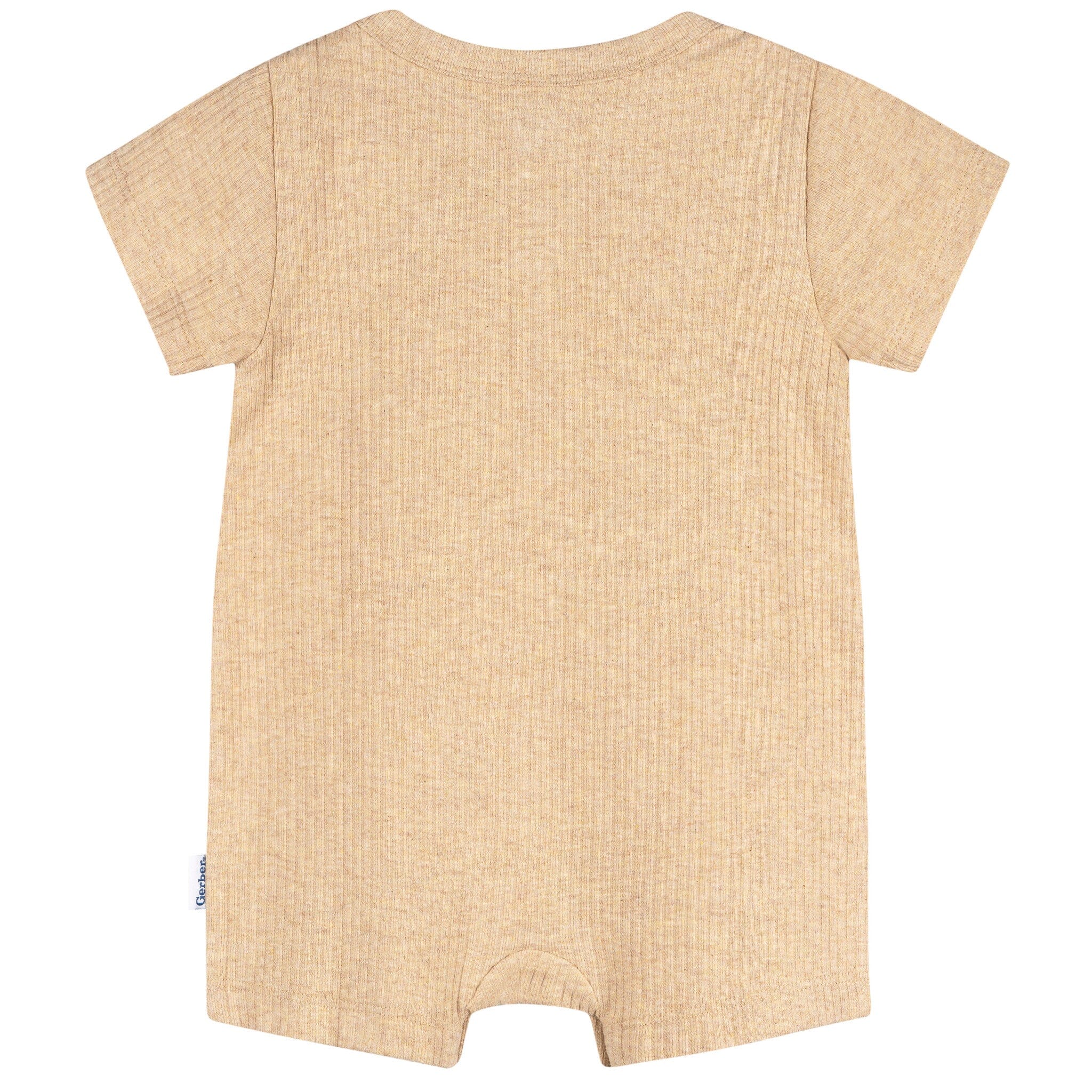 Baby Neutral Oatmeal Heather Short Sleeve Henley Romper - Image 3