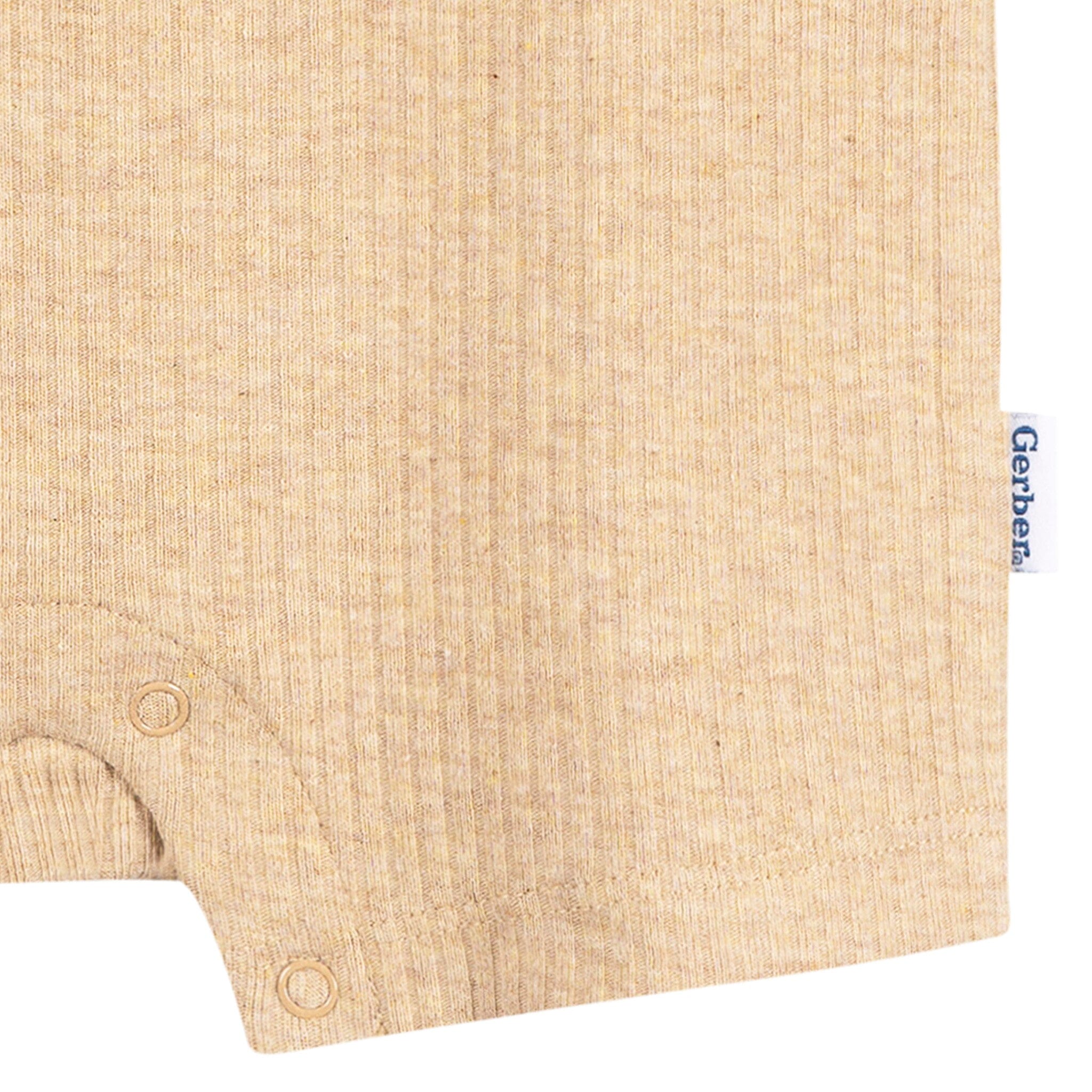 Baby Neutral Oatmeal Heather Short Sleeve Henley Romper - Image 5