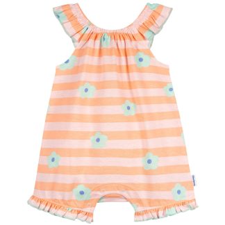 Baby Girls Pink Stripes Sleeveless Ruffle Romper