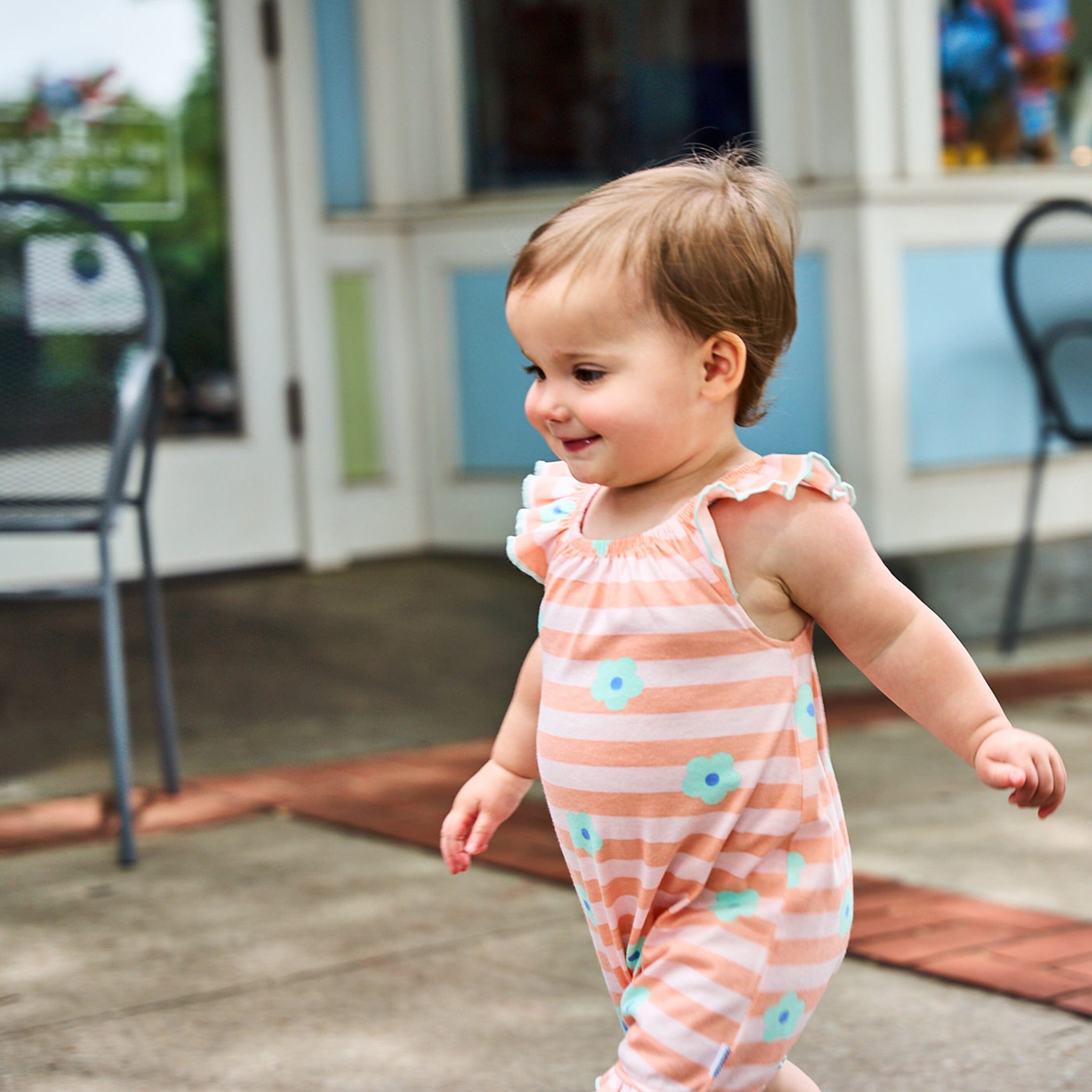 Baby Girls Pink Stripes Sleeveless Ruffle Romper - Image 3