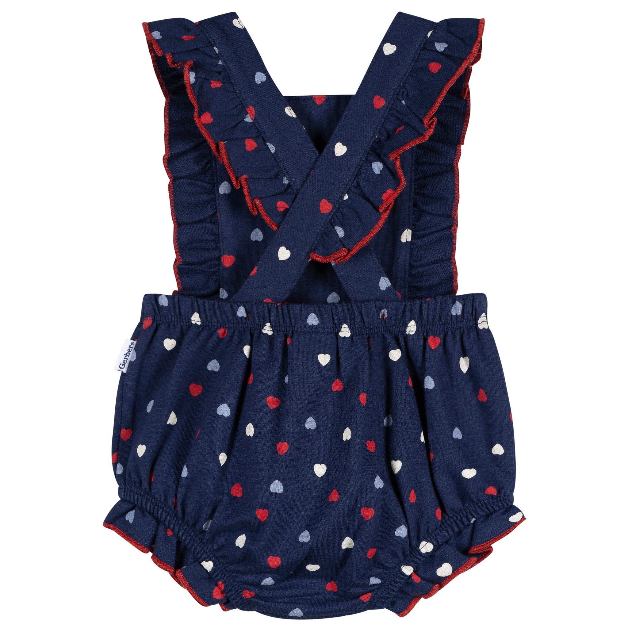 Baby Girls Red, White, & Blue Hearts Bubble Romper - Image 4
