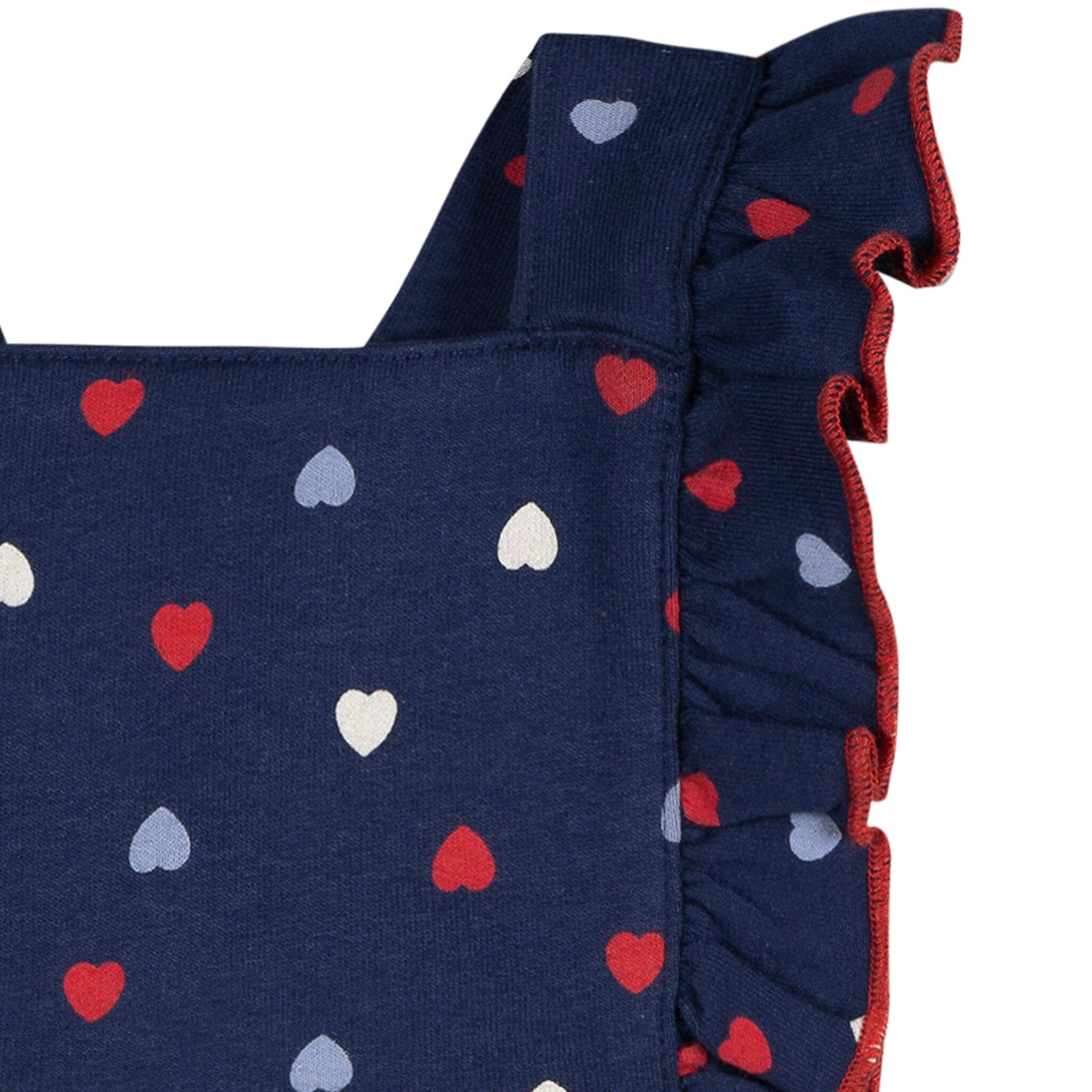 Baby Girls Red, White, & Blue Hearts Bubble Romper - Image 5