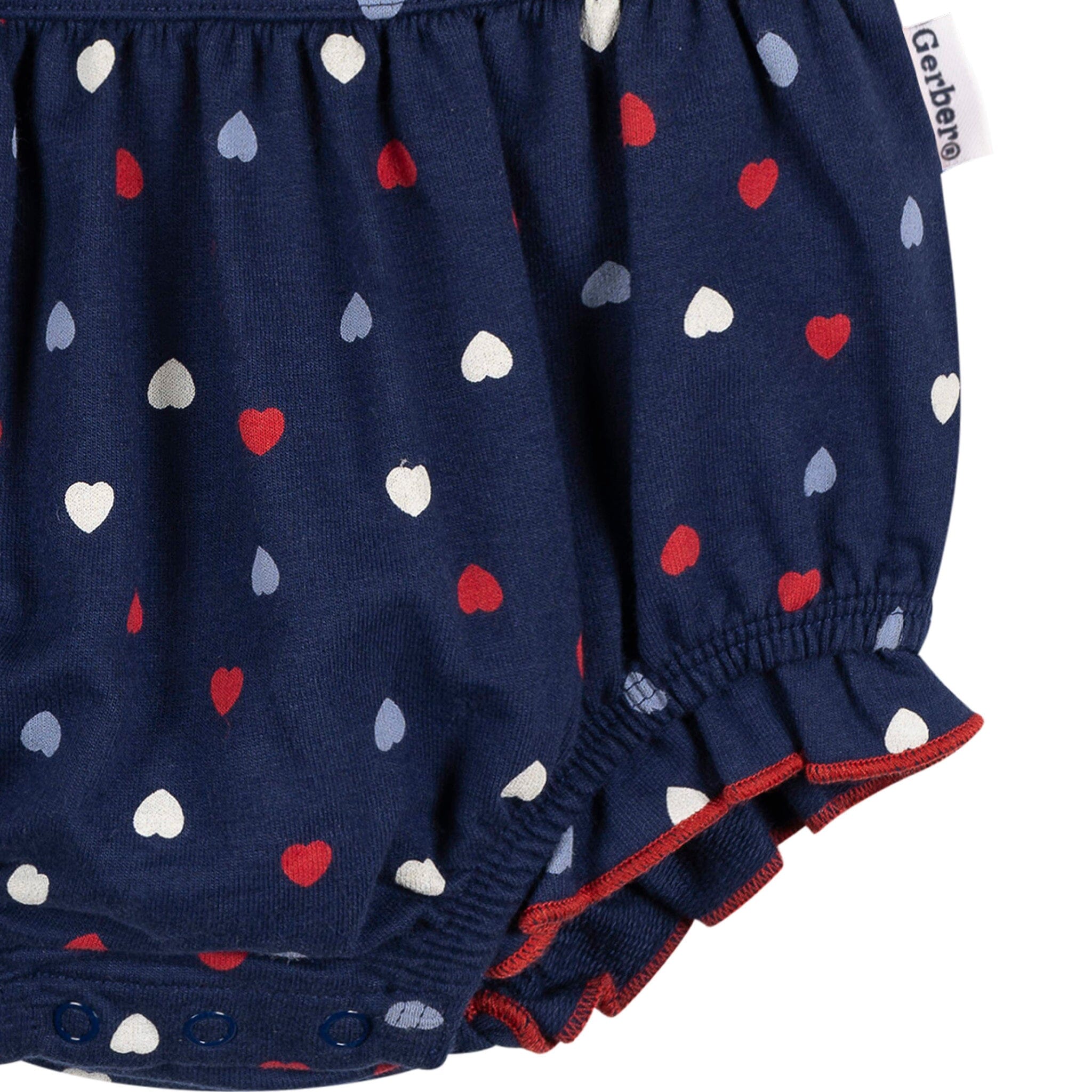 Baby Girls Red, White, & Blue Hearts Bubble Romper - Image 6