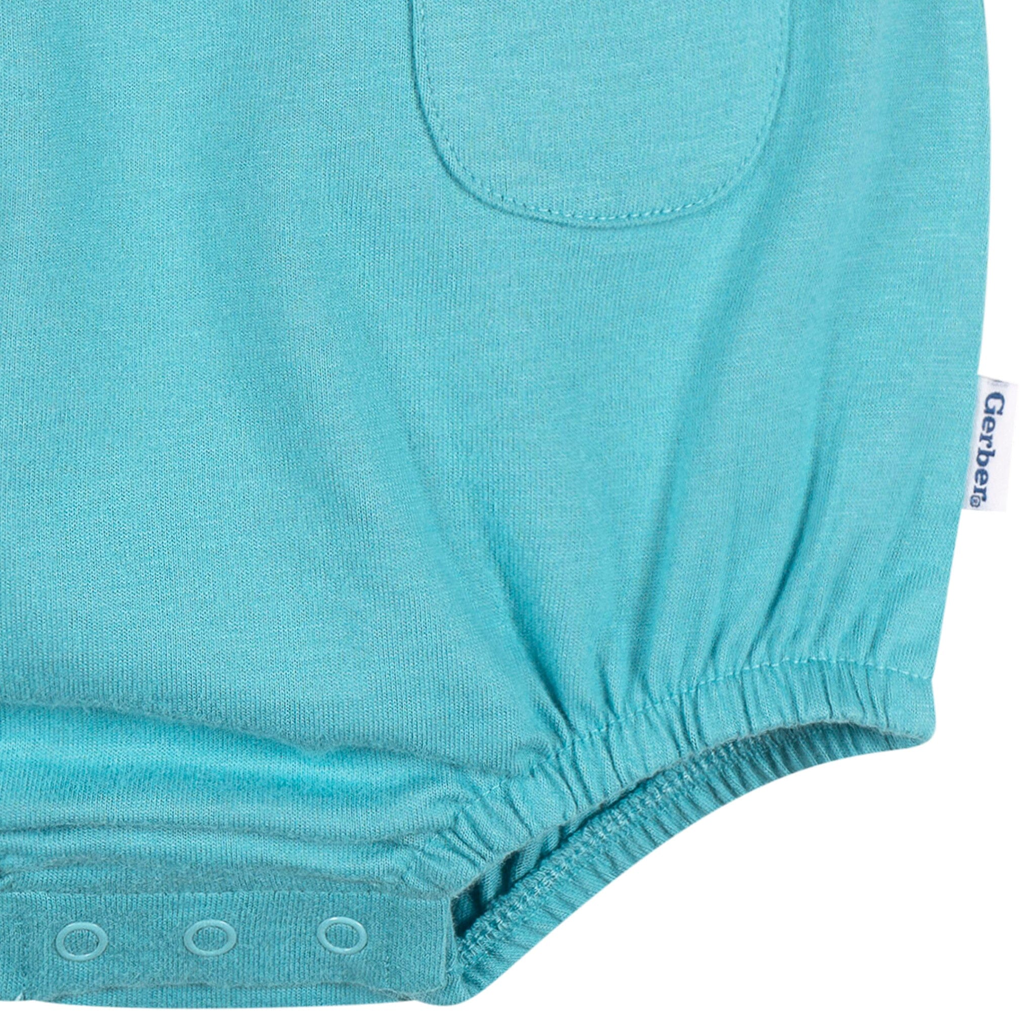 Baby Girls Aqua Cherries Pocket Bubble Romper - Image 5