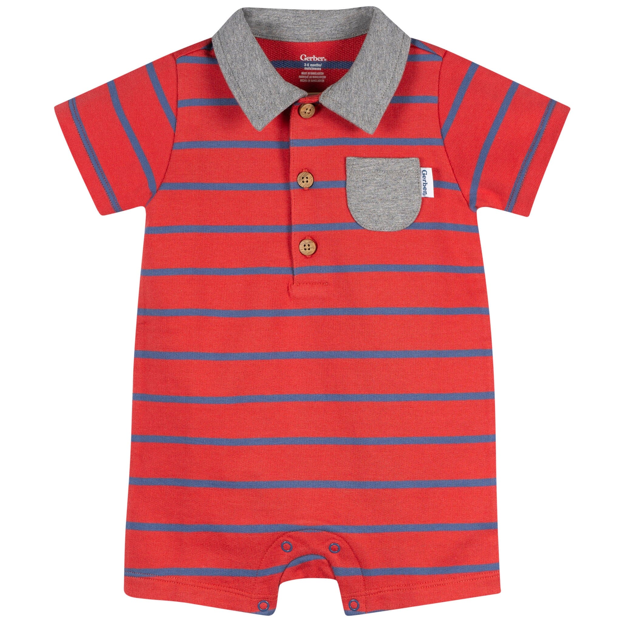 Baby Boys Red & Blue Stripe Collared Romper