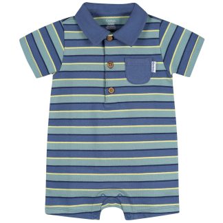 Baby Boys Blue & Green Stripe Collared Romper