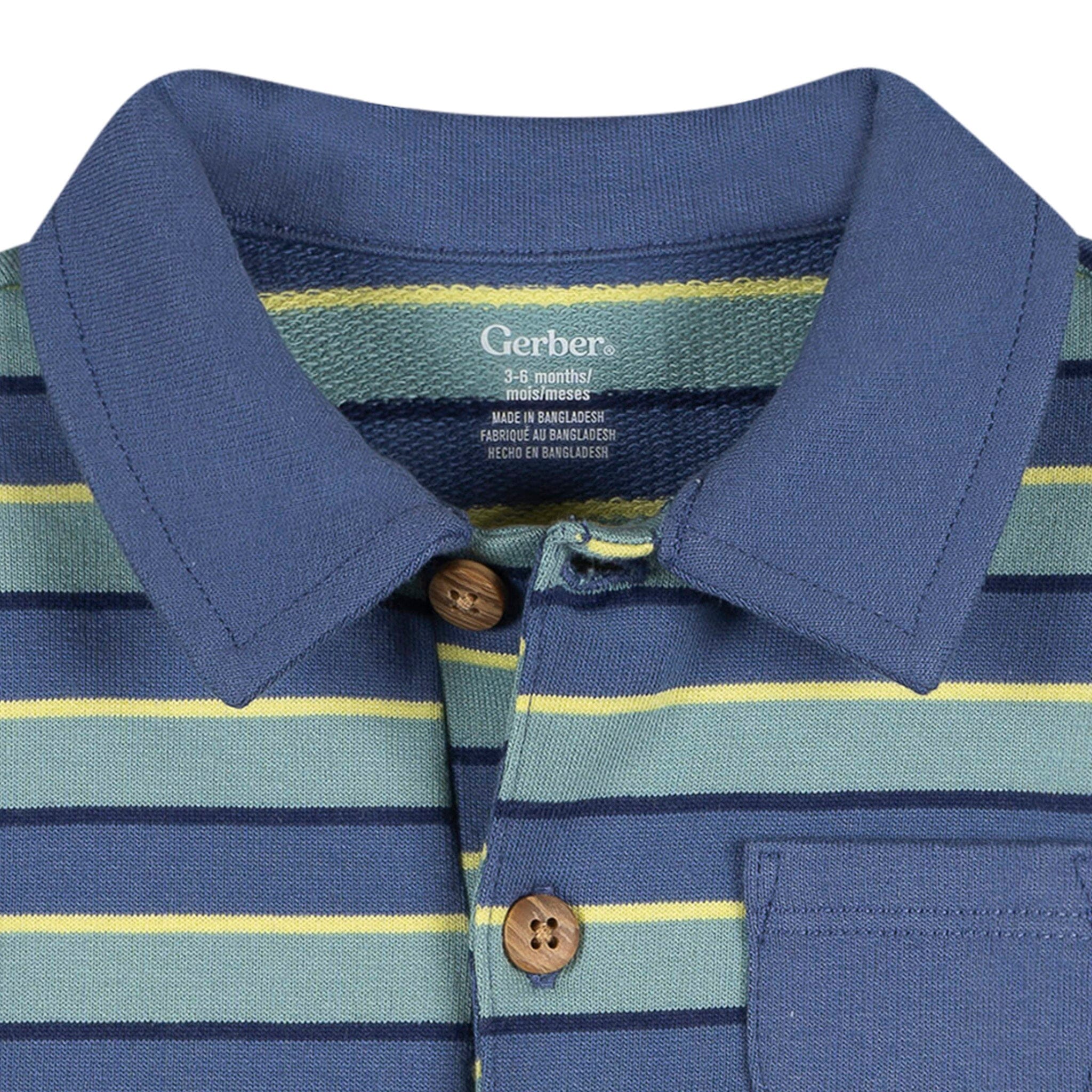 Baby Boys Blue & Green Stripe Collared Romper - Image 2
