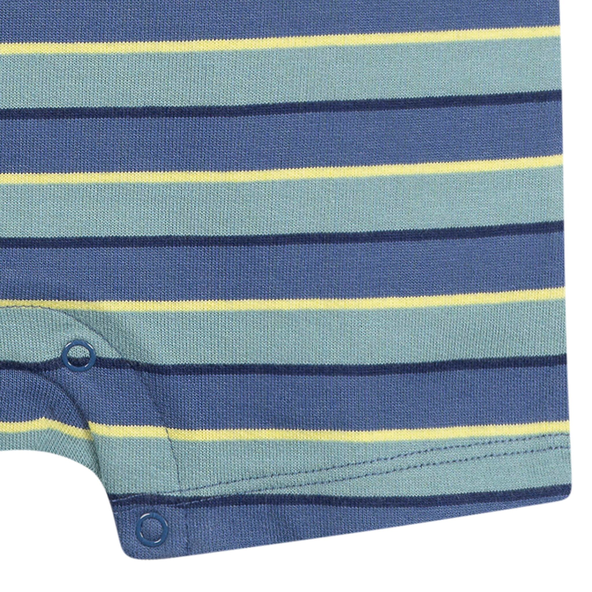 Baby Boys Blue & Green Stripe Collared Romper - Image 4