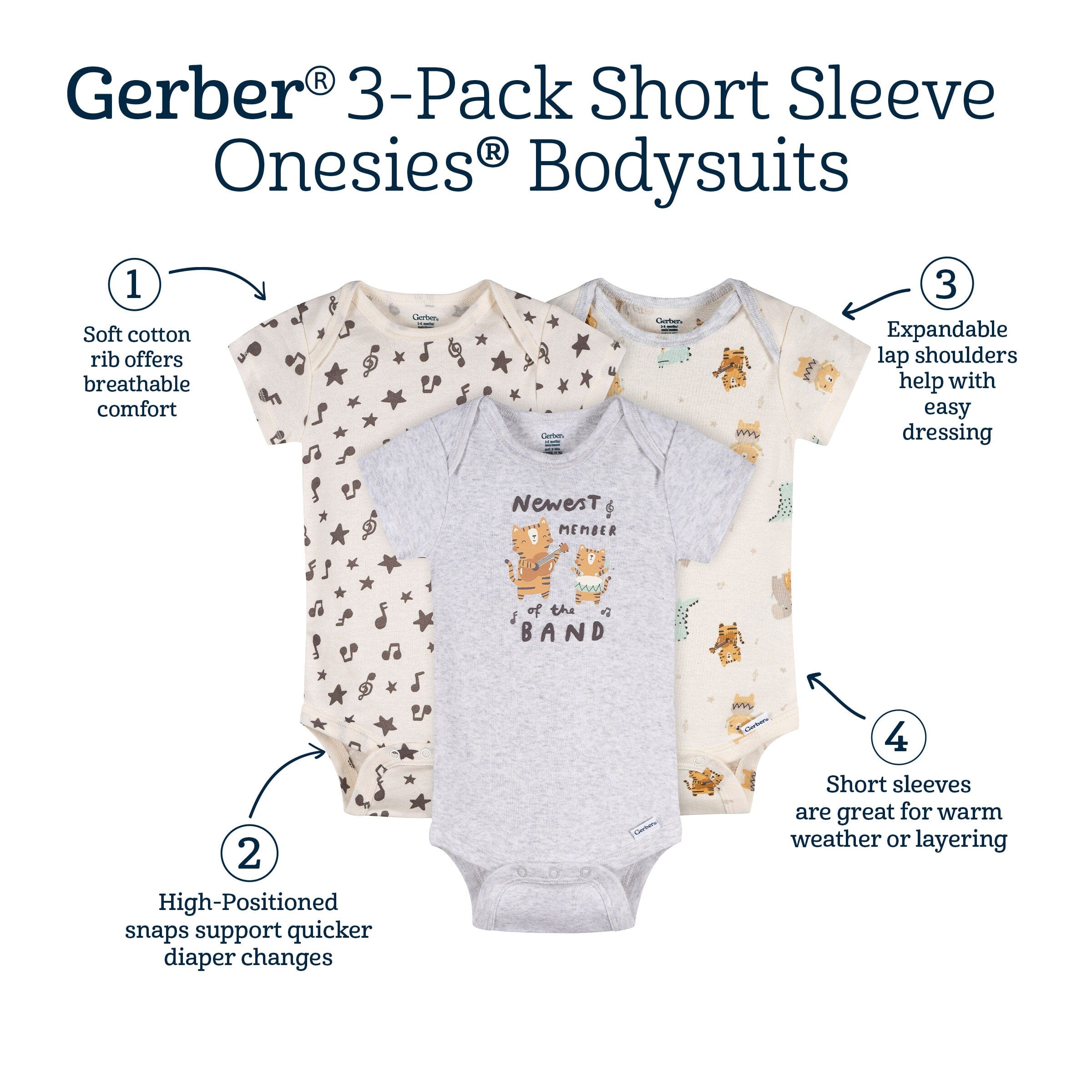 3-Pack Baby Neutral Newest Band Member Short Sleeve Onesies® Bodysuits - Image 8