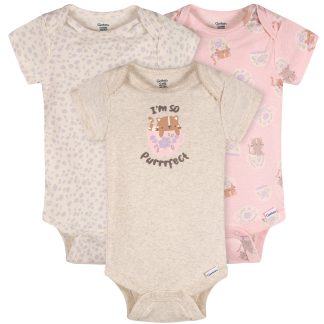3-Pack Baby Girls Purrrfect Kittens Short Sleeve Onesies® Bodysuits