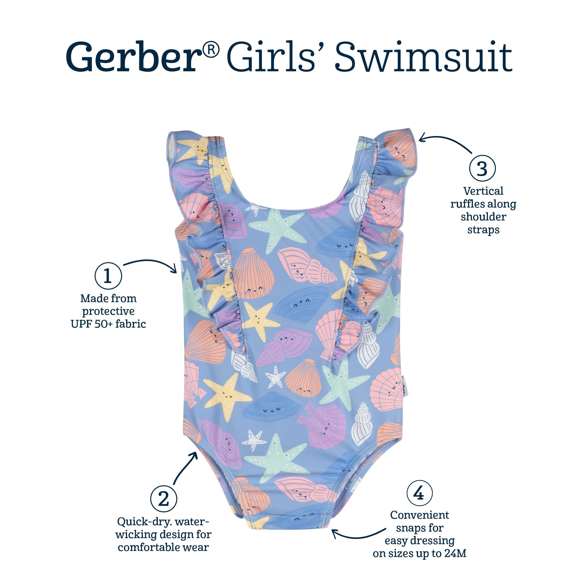 Baby & Toddler Girls UPF 50+ Seashells One-Piece Swimsuit - Image 9