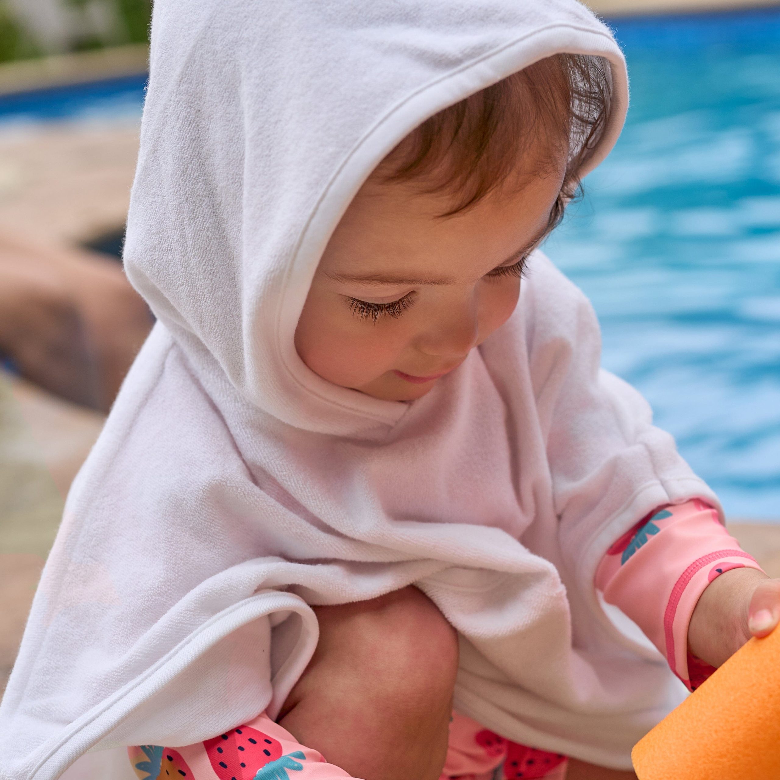 Embroidered Baby & Toddler Neutral White Hooded Swim Coverup - Image 2
