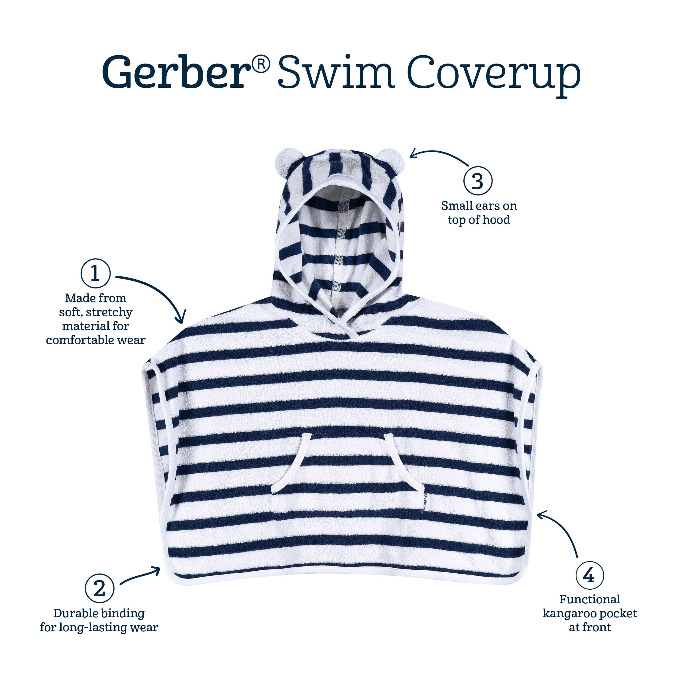 Baby & Toddler Neutral Navy Stripe Hooded Swim Coverup - Image 7