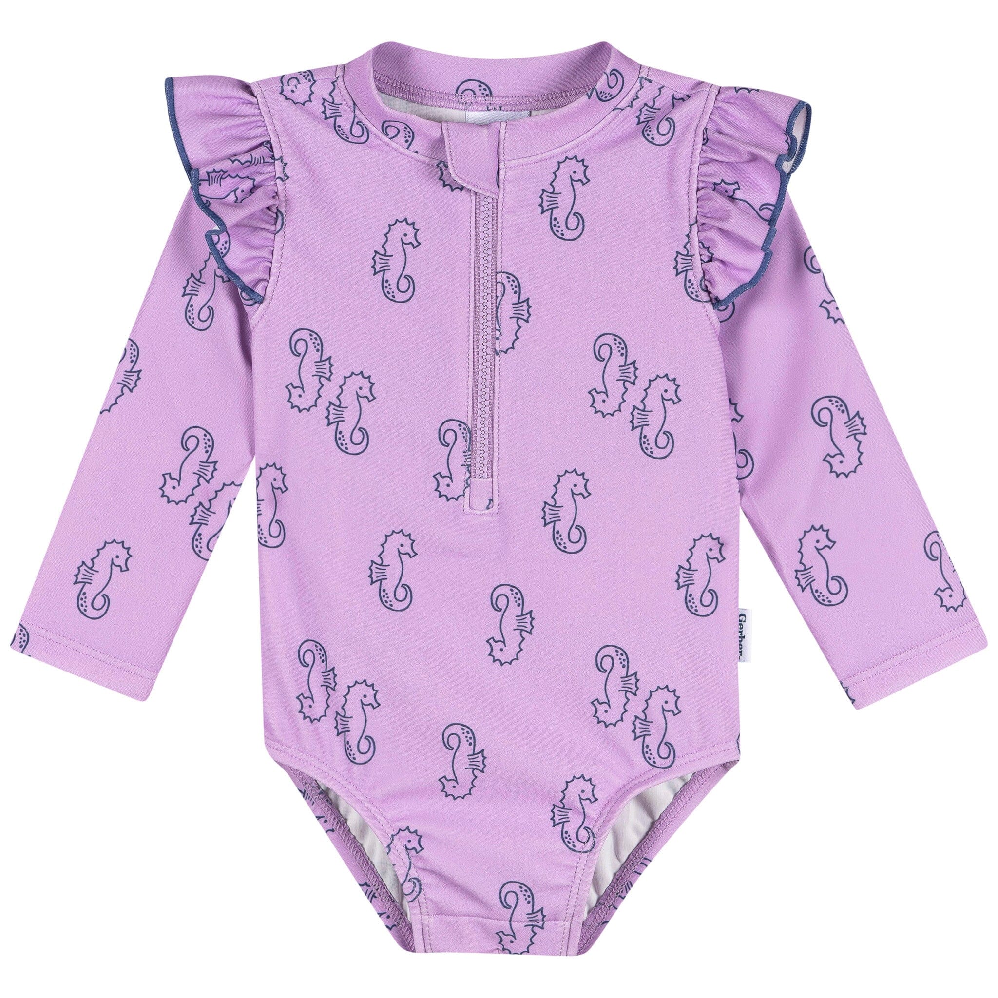 Baby Girls UPF 50+ Purple Seahorses Rash Guard
