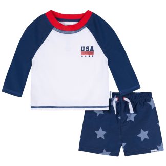 2-Piece Baby & Toddler Boys UPF 50+ Patriotic Stars Rash Guard & Swim Trunks Set