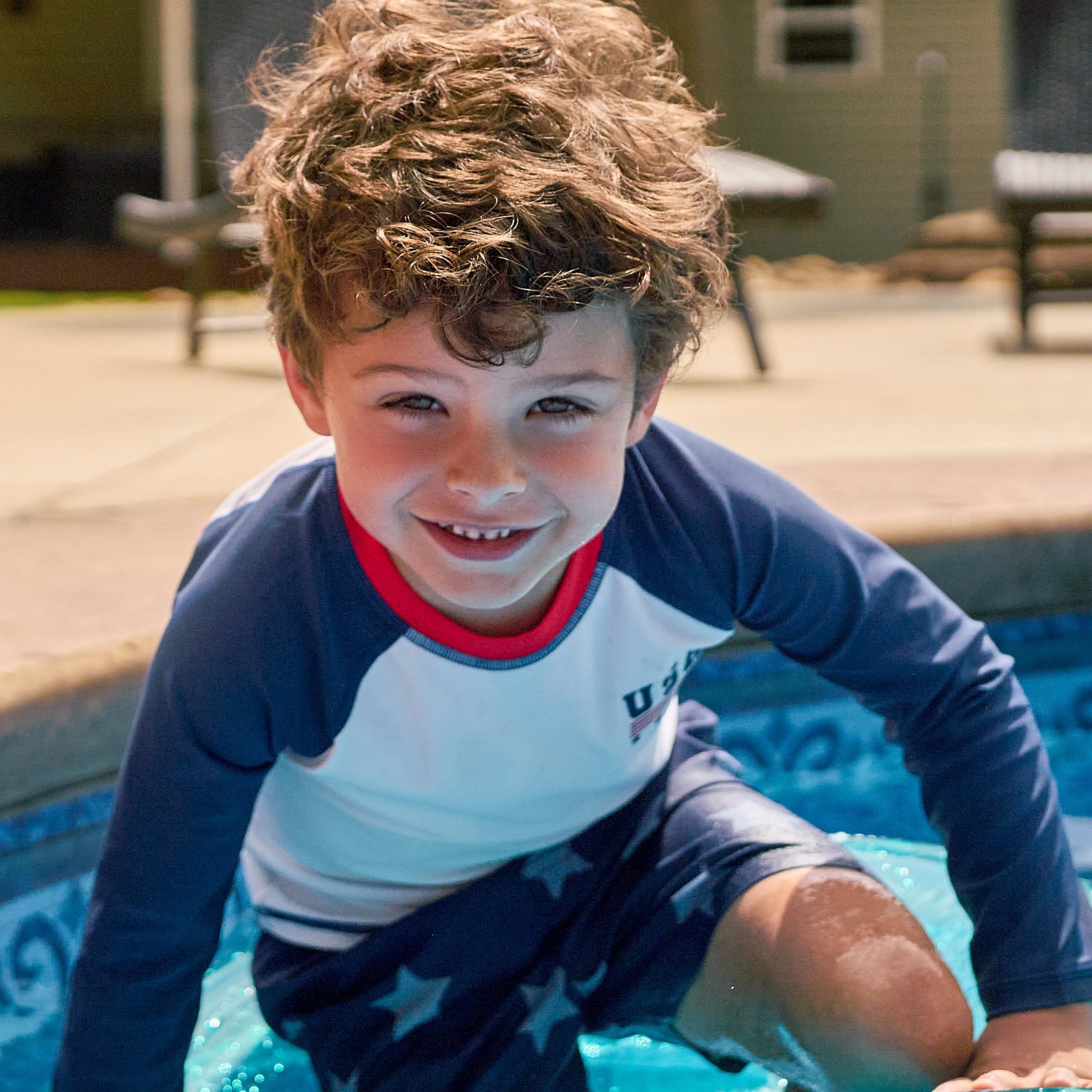 2-Piece Baby & Toddler Boys UPF 50+ Patriotic Stars Rash Guard & Swim Trunks Set - Image 3