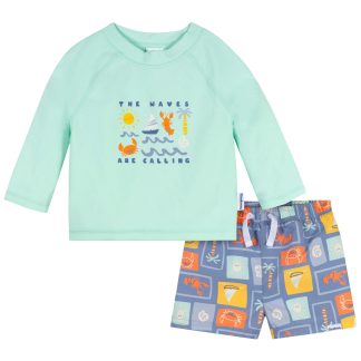 2-Piece Baby & Toddler Boys UPF 50+ Green Stamps Rash Guard & Swim Trunks Set