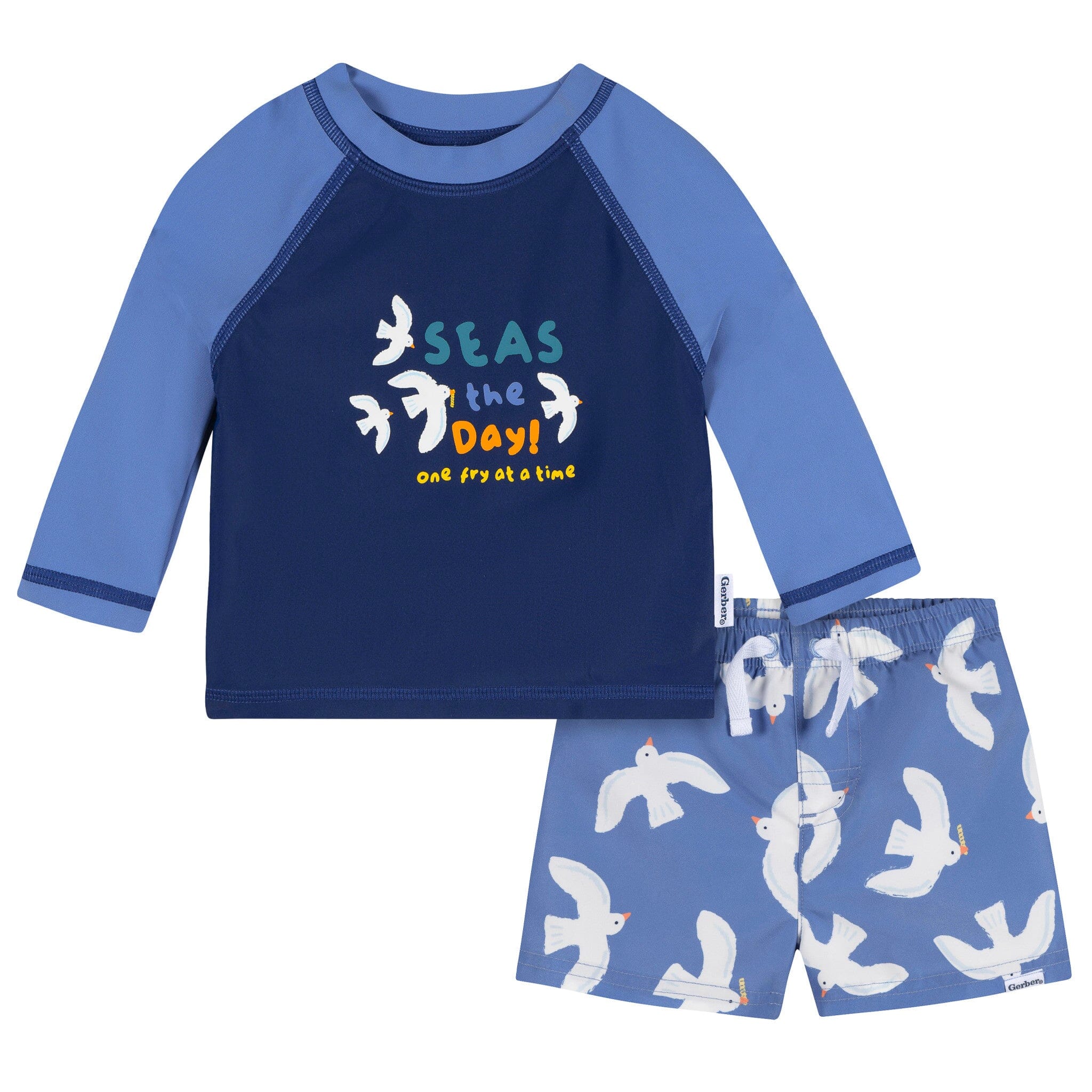 2-Piece Baby & Toddler Boys UPF 50+ Seagulls Rash Guard & Swim Trunks Set