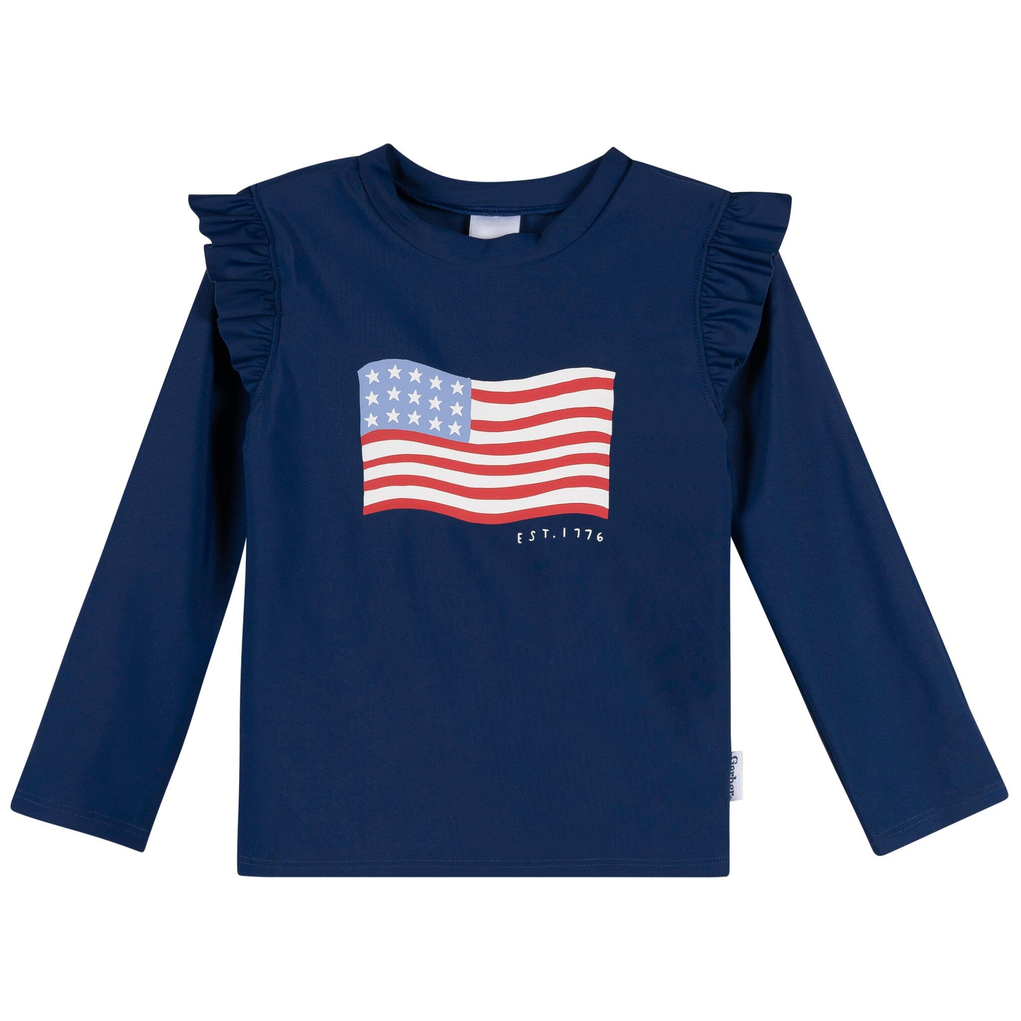 2-Piece Infant & Toddler Girls UPF 50+ USA Flag Rash Guard and Swim Bottoms Set - Image 3
