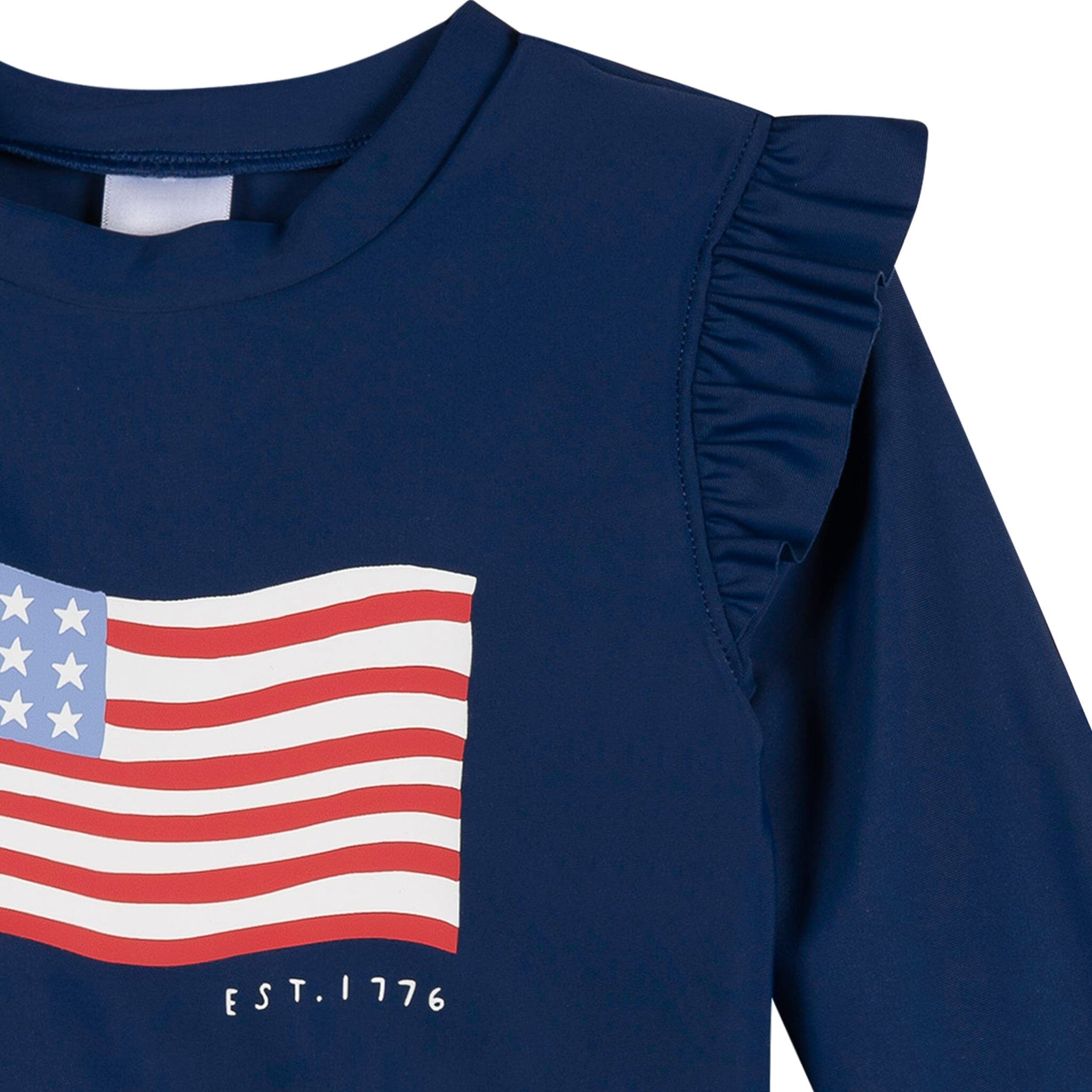 2-Piece Infant & Toddler Girls UPF 50+ USA Flag Rash Guard and Swim Bottoms Set - Image 4