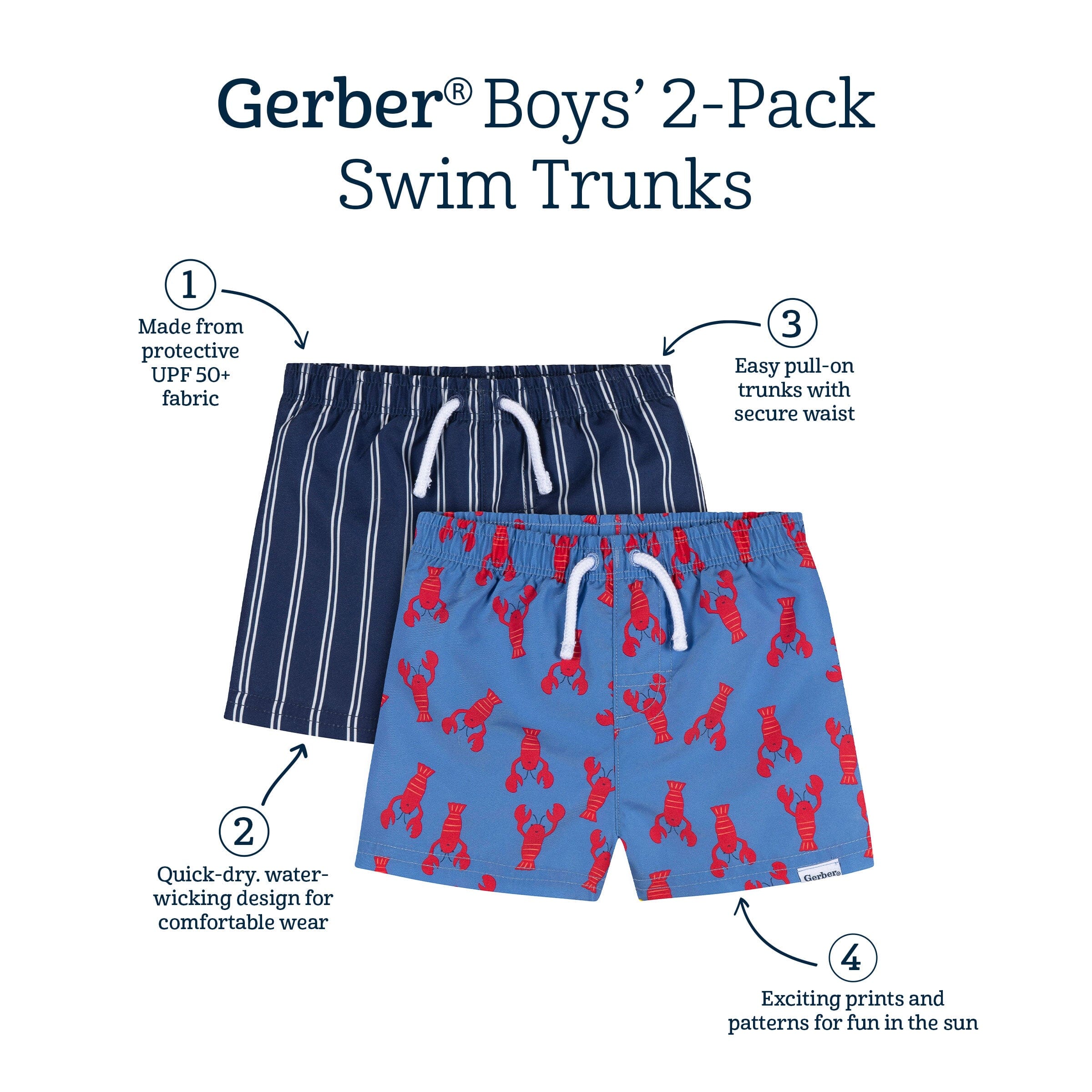2-Pack Baby & Toddler Boys UPF 50+ Lobsters Swim Trunks - Image 12