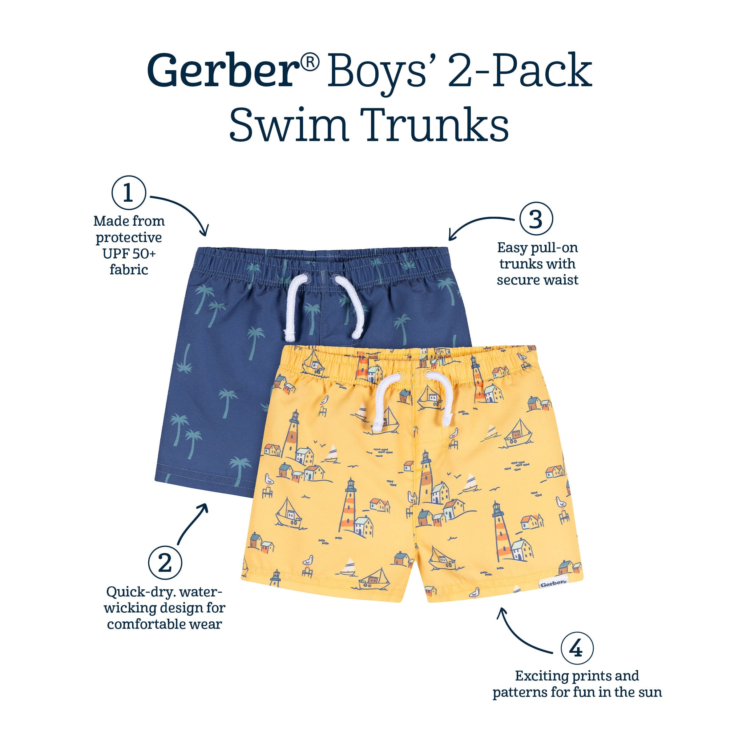 2-Pack Baby & Toddler Boys UPF 50+ Lighthouse Swim Trunks - Image 12